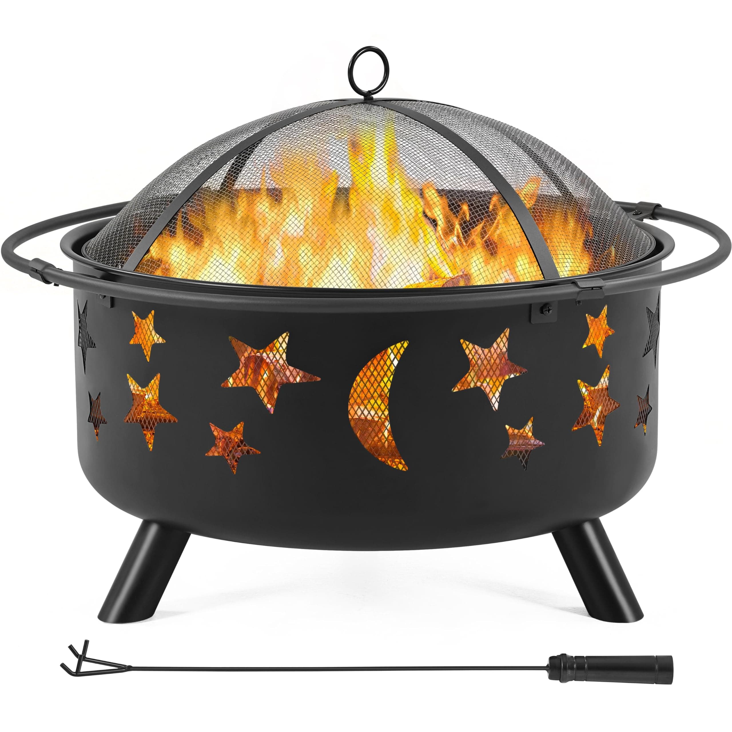 Yaheetech Fire Pit 30in Fire Pits for Outside Wood Burning Outdoor Fireplace with Spark Screen, Poker for Bonfire Patio Backyard Garden Picnic