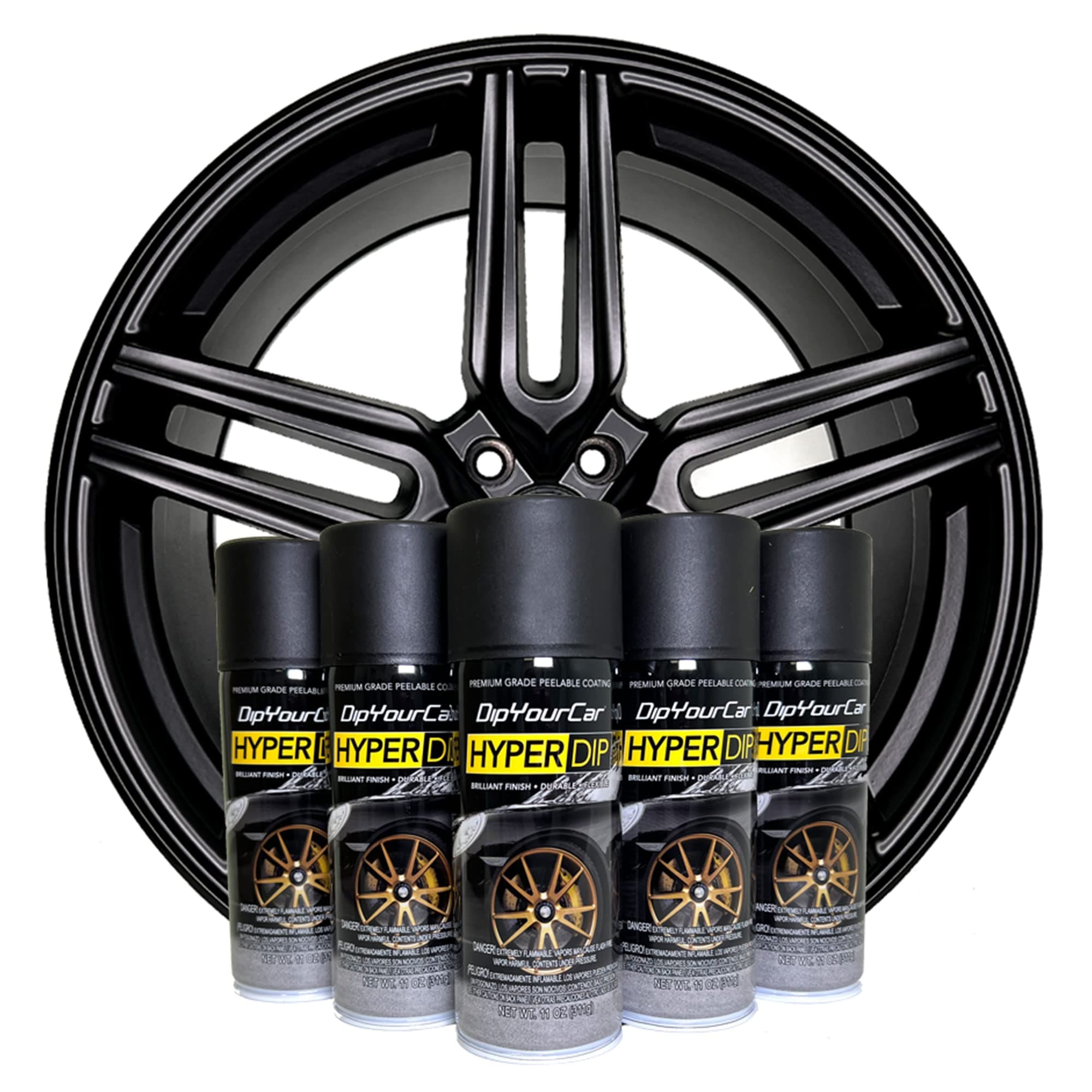 HyperDip Wheel Paint Kit, DIY Set of Rim Paint, Sprayable Automotive Dip Coat, Peelable Protection for Car Rims, Metallic Satin Coat Spray - (Shadow Black)