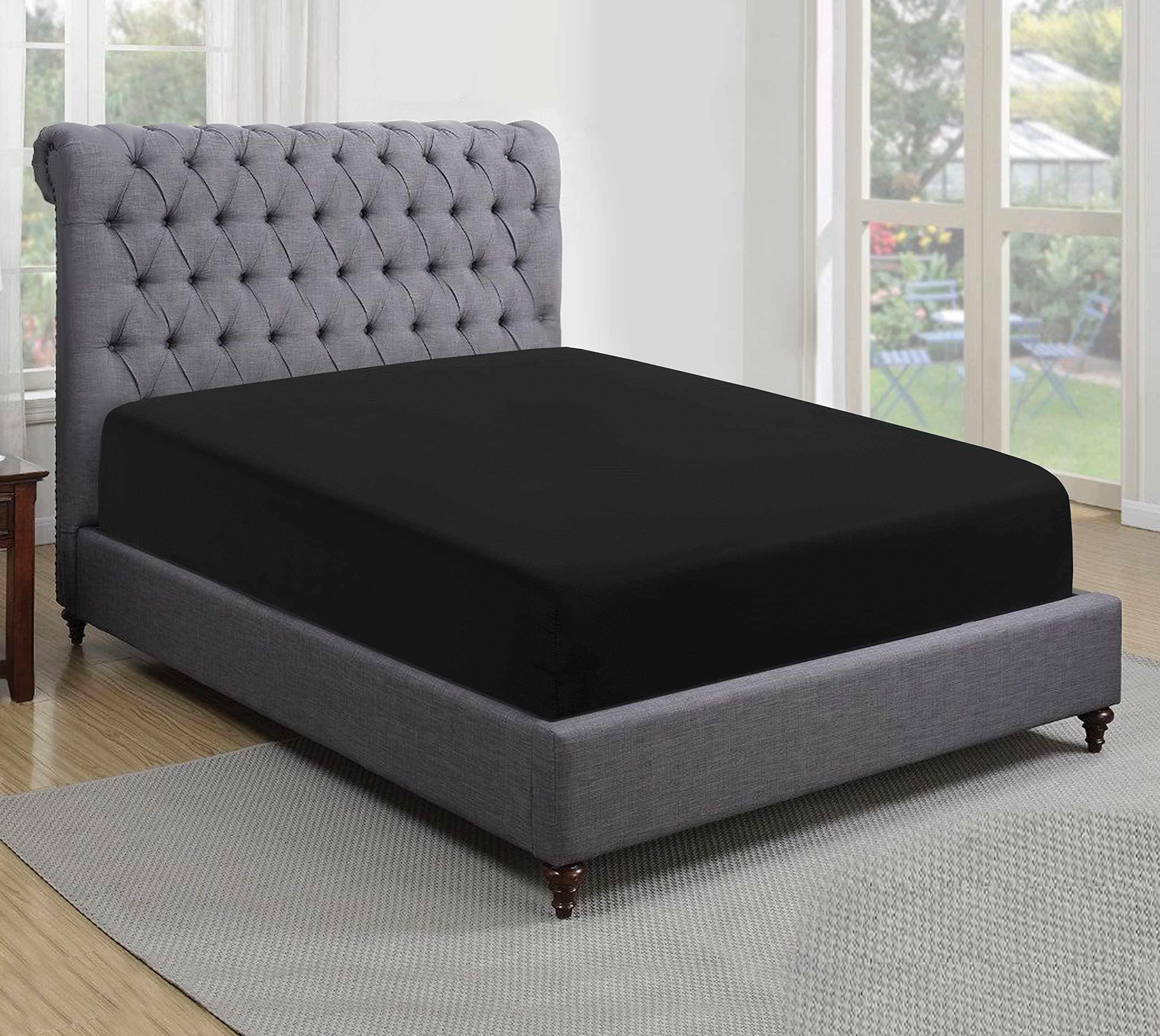 Sapphire collection 200 Thread Count 100% Egyptian Cotton Fitted Sheet (Single, Black)