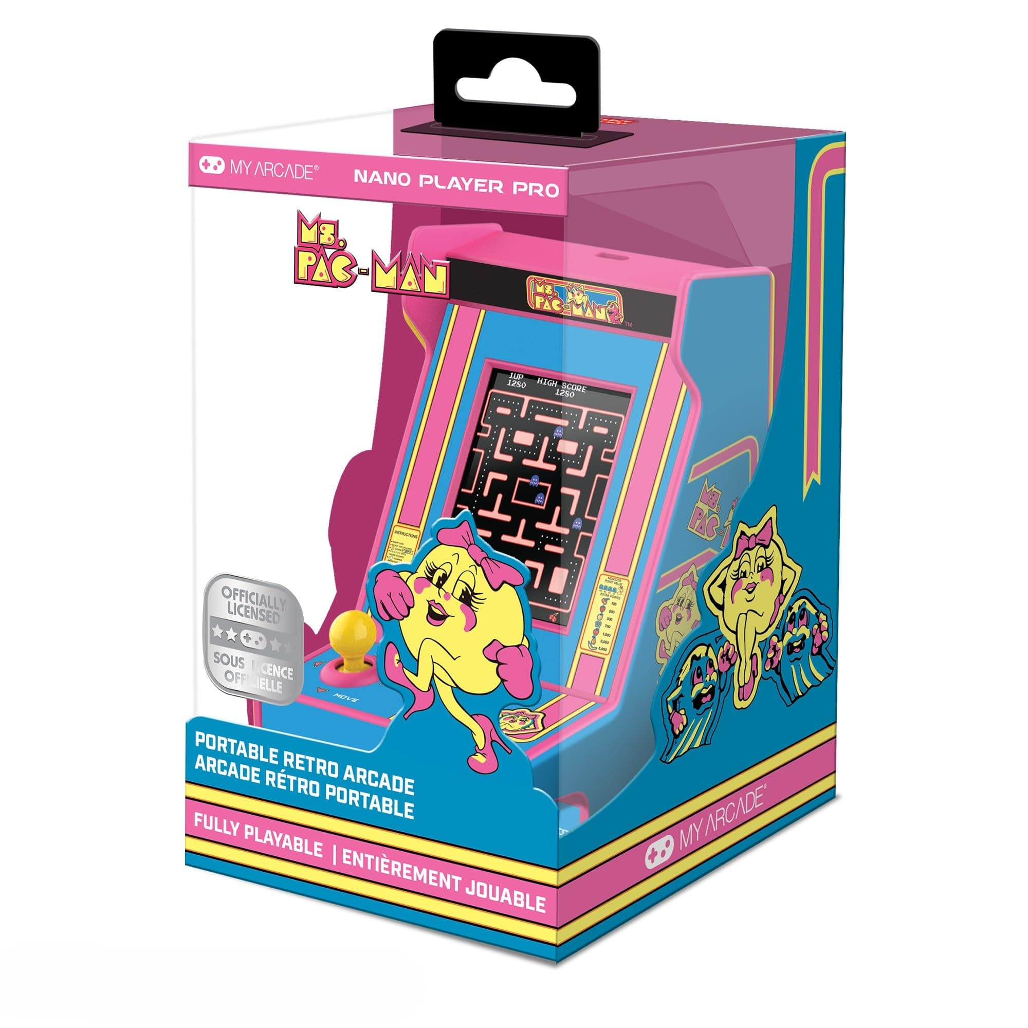 Ms. Pac-Man Nano Player - 4.5" Fully Playable Portable Mini Arcade Machine, 2.4" Screen Color Display
