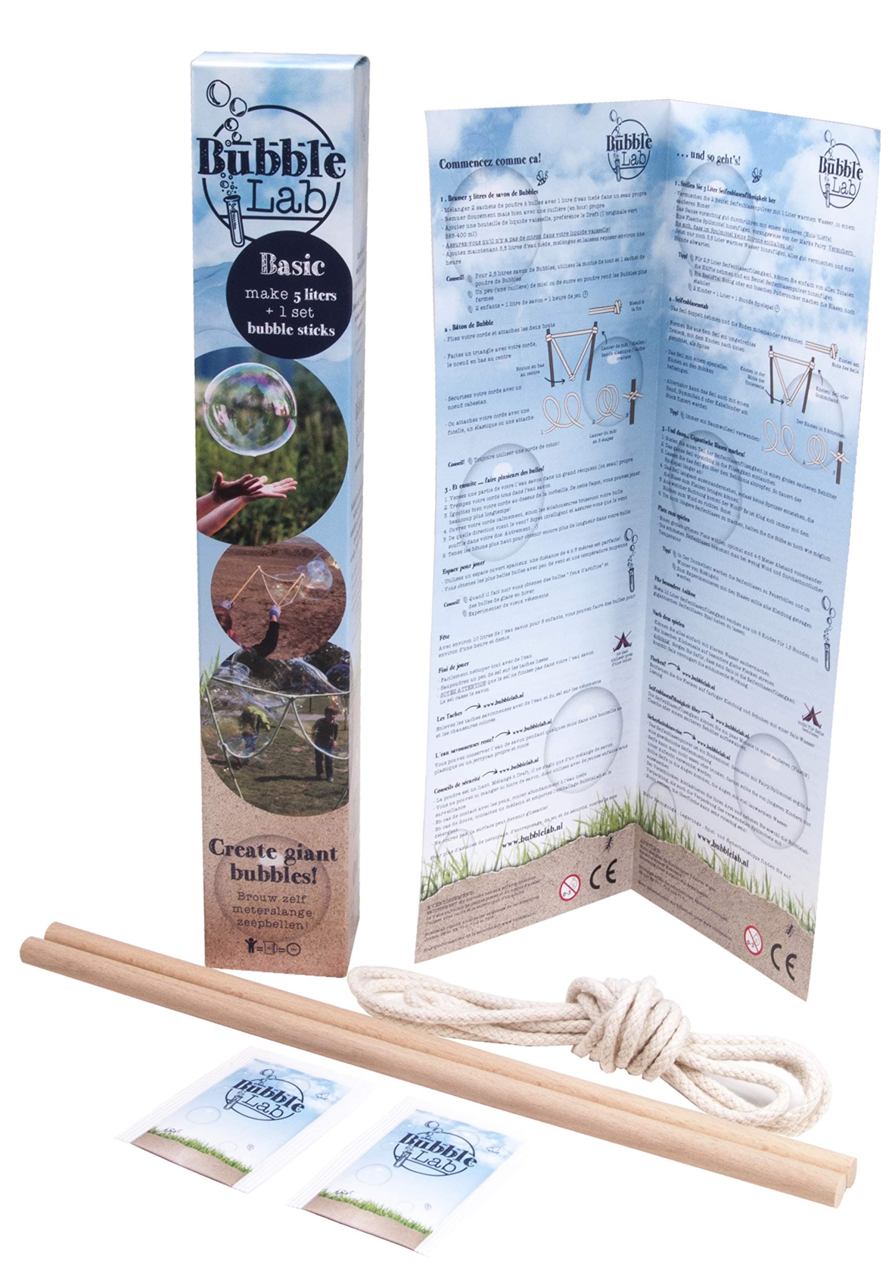 Bubblelab - Giant Soap Bubbles basic set - 5 liters of DIY super bubble liquid - and 1 soap bubble-wand - kids gift, party, school - 1 liter = 1 child for 1 hour