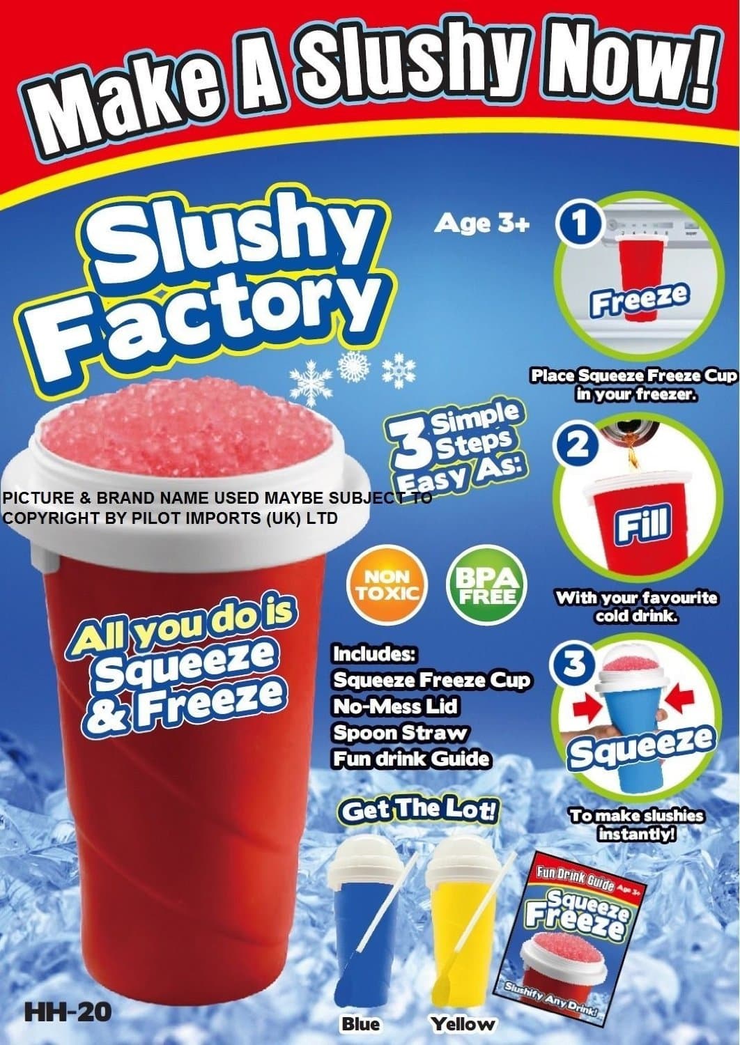 pilot imp Slush Cup Squeeze Cup Chilled Slushy Maker Slushy Factory Iced Drink (colours may vary)