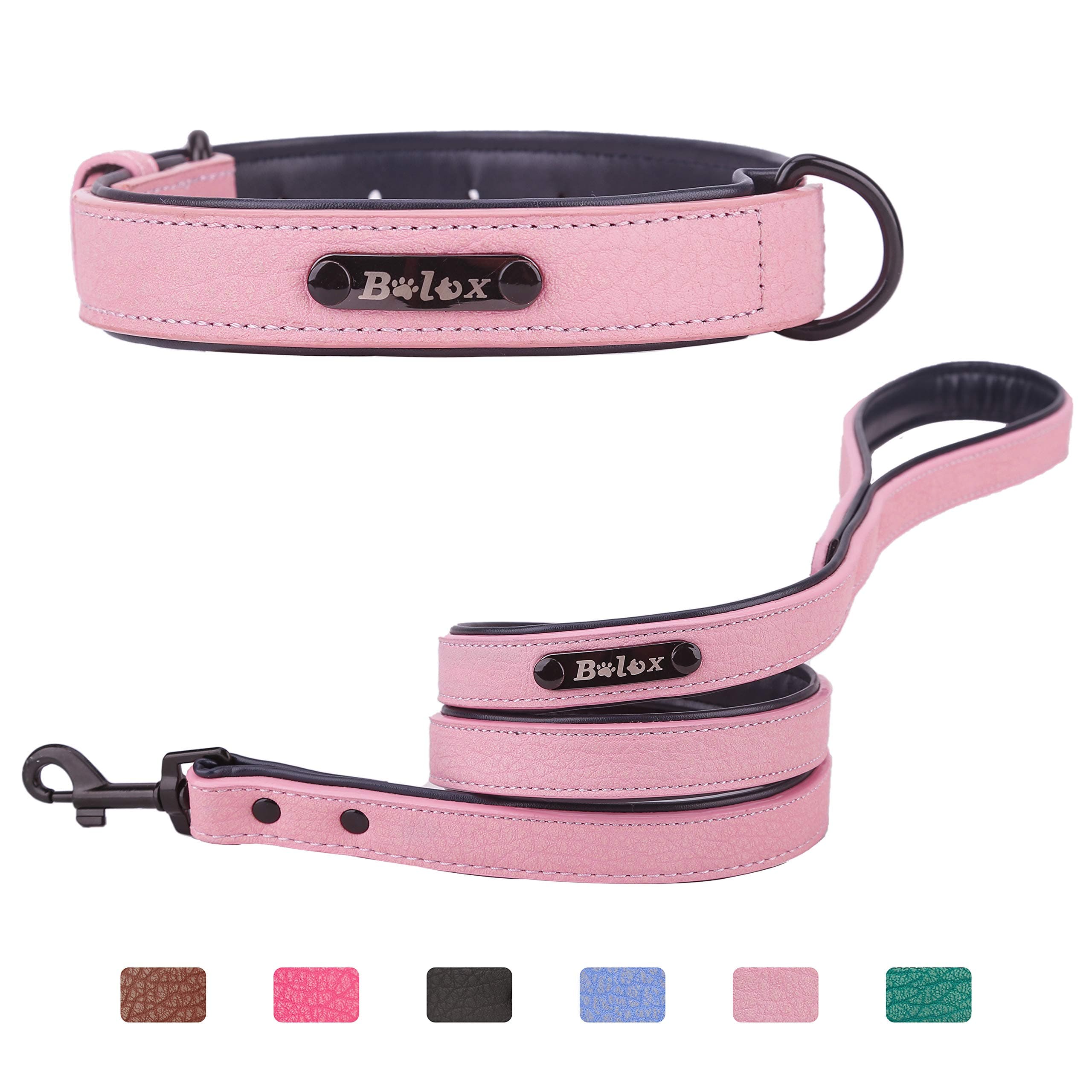 Soft Touch Dog Collar with Leash, Luxury Leather Pet Basic Collars for Small Medium Large Dogs