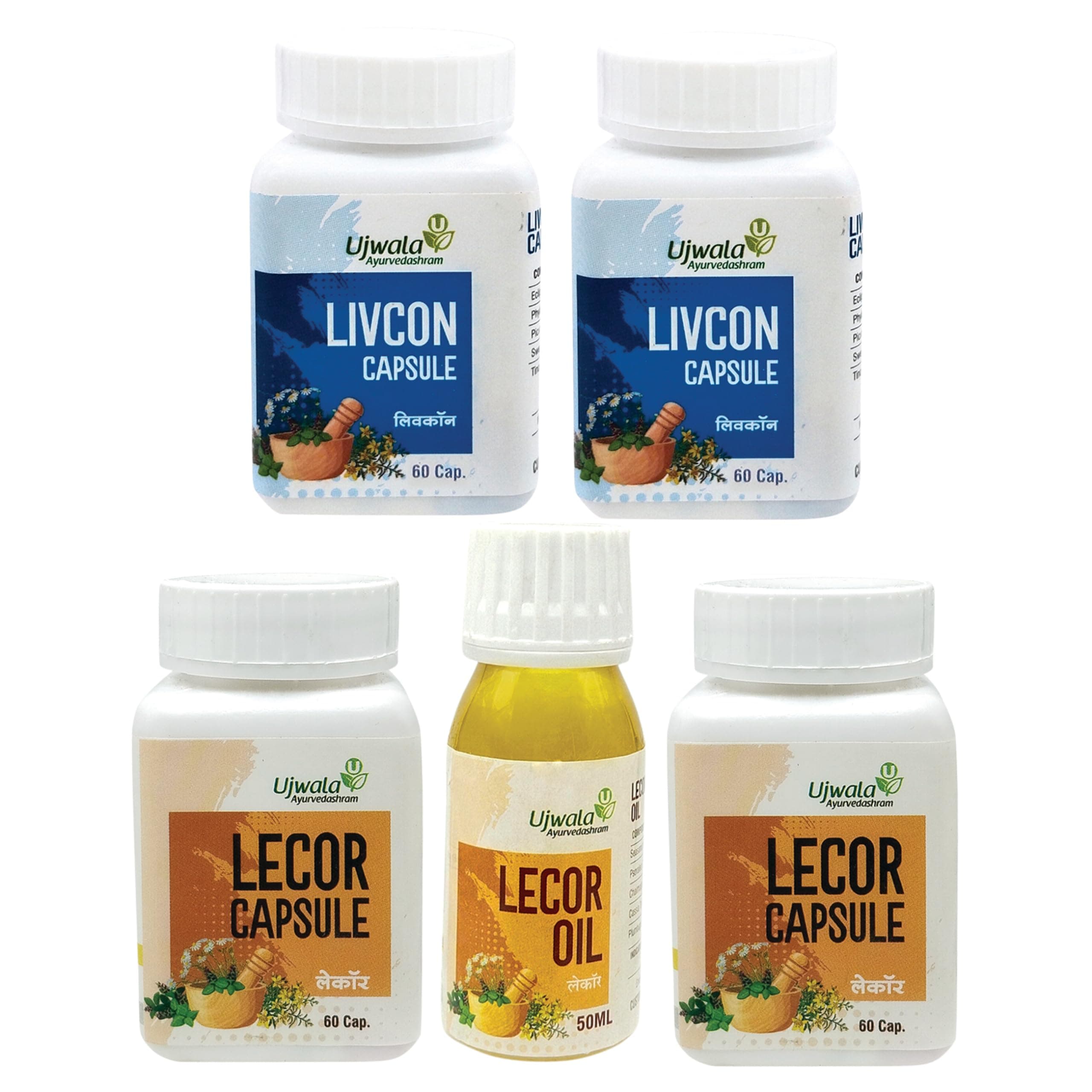 Lecor capsule, Livcon Capsule and Lecor Oil Combi Kit For Leucoderma, Vitiligo and White patches(5 Items in the set)