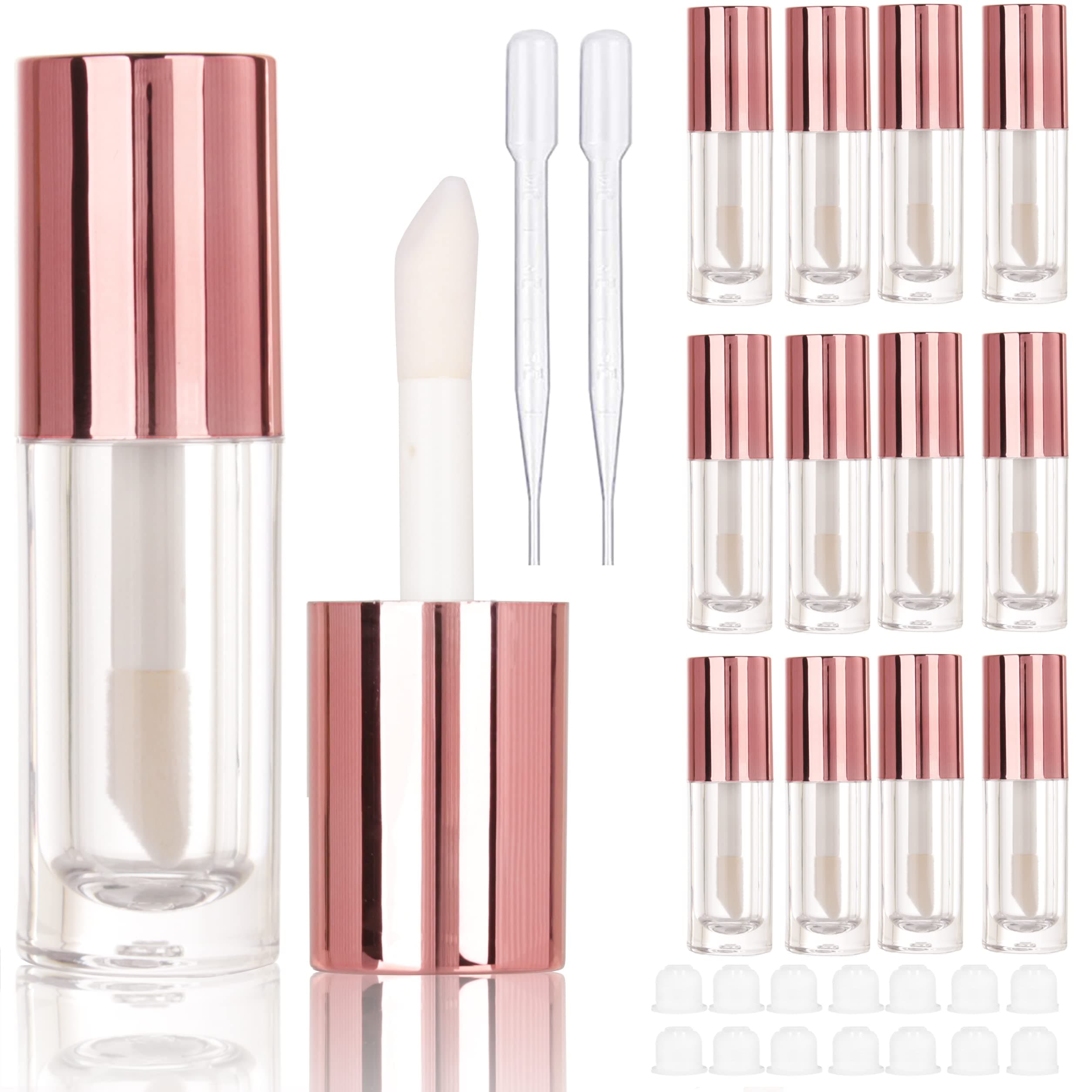 14pcs Empty 6ml big brush Chunky lip gloss tubes for DIY lip gloss,Rose Gold Large doe foot wand l lipgloss containers