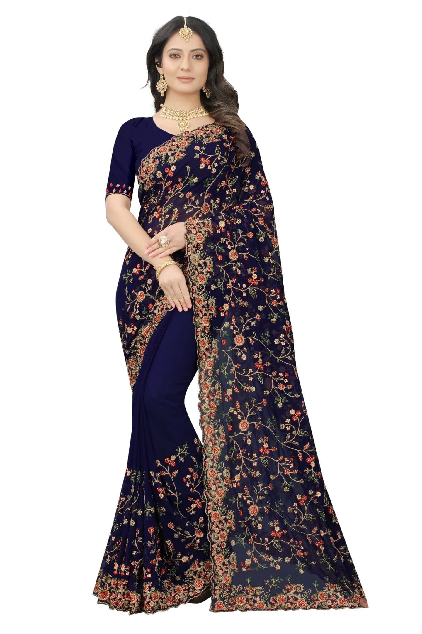 Gorgette Saree Zari Work Sari Unstitched Blouse