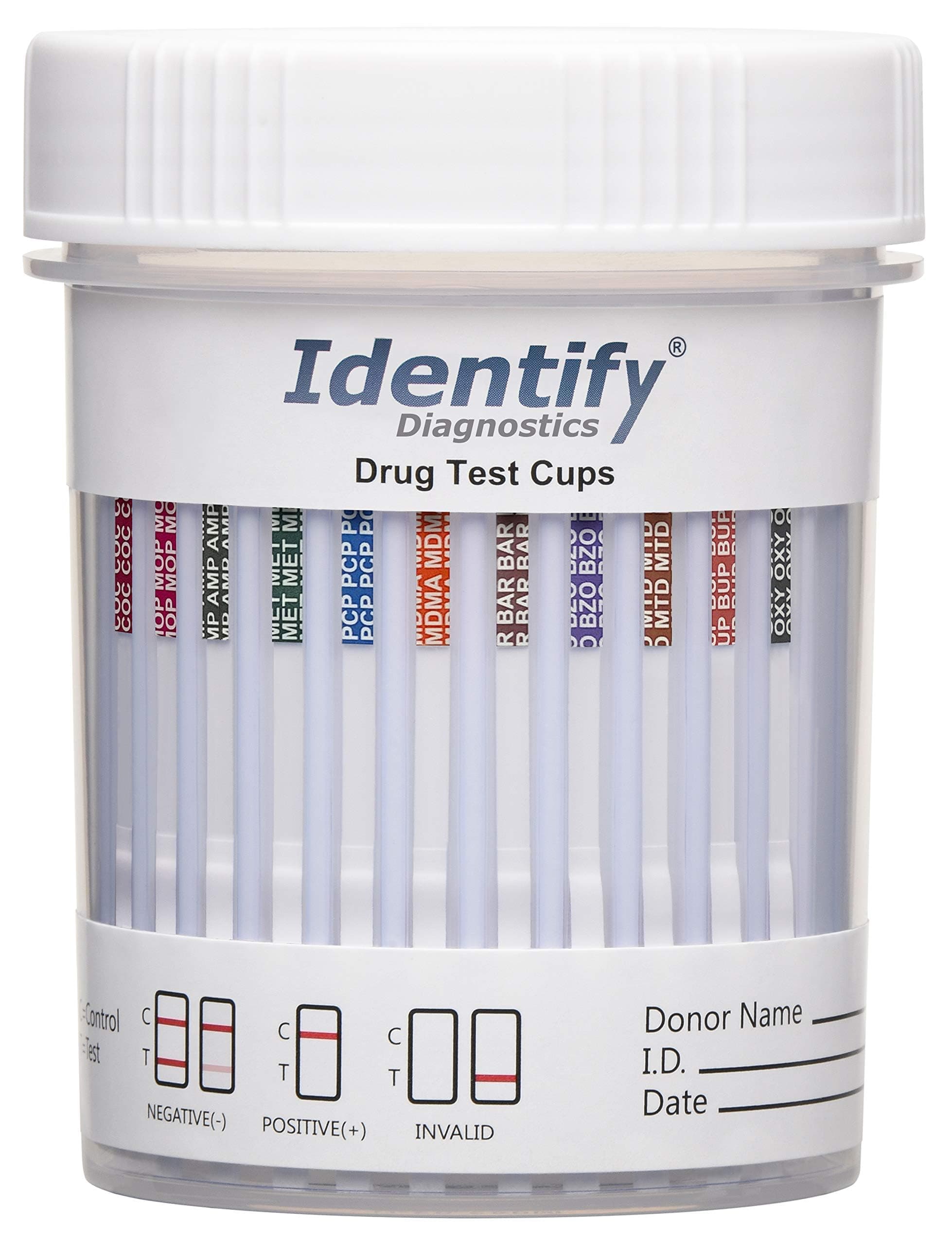 Identify Diagnostics Drug Test Cups 5 Pack 12 Panel CLIA Waived Instant Urine Drug Test Kit for AMP,BAR,BUP,BZO,COC,MDMA,MET,MOP OPI,MTD,OXY,PCP,THC