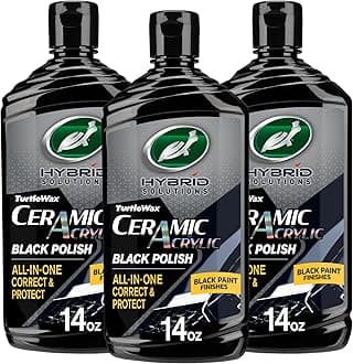Turtle Wax Hybrid Solutions Ceramic Acrylic Black Car Polish and Wax, Car Scratch Remover & Car Paint Restorer for Black Cars, Deep Shine, Ceramic Coating Protection & Water Beading, 14 oz (Pack of 3)