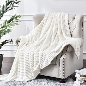 BEDELITE Fleece Throw Blanket for Couch – 3D Ribbed Jacquard Soft and Warm Decorative Spring Blankets – Cozy, Fuzzy, Fluffy, Plush Lightweight White Throw Blankets for Bed, Sofa, 50x60 inches
