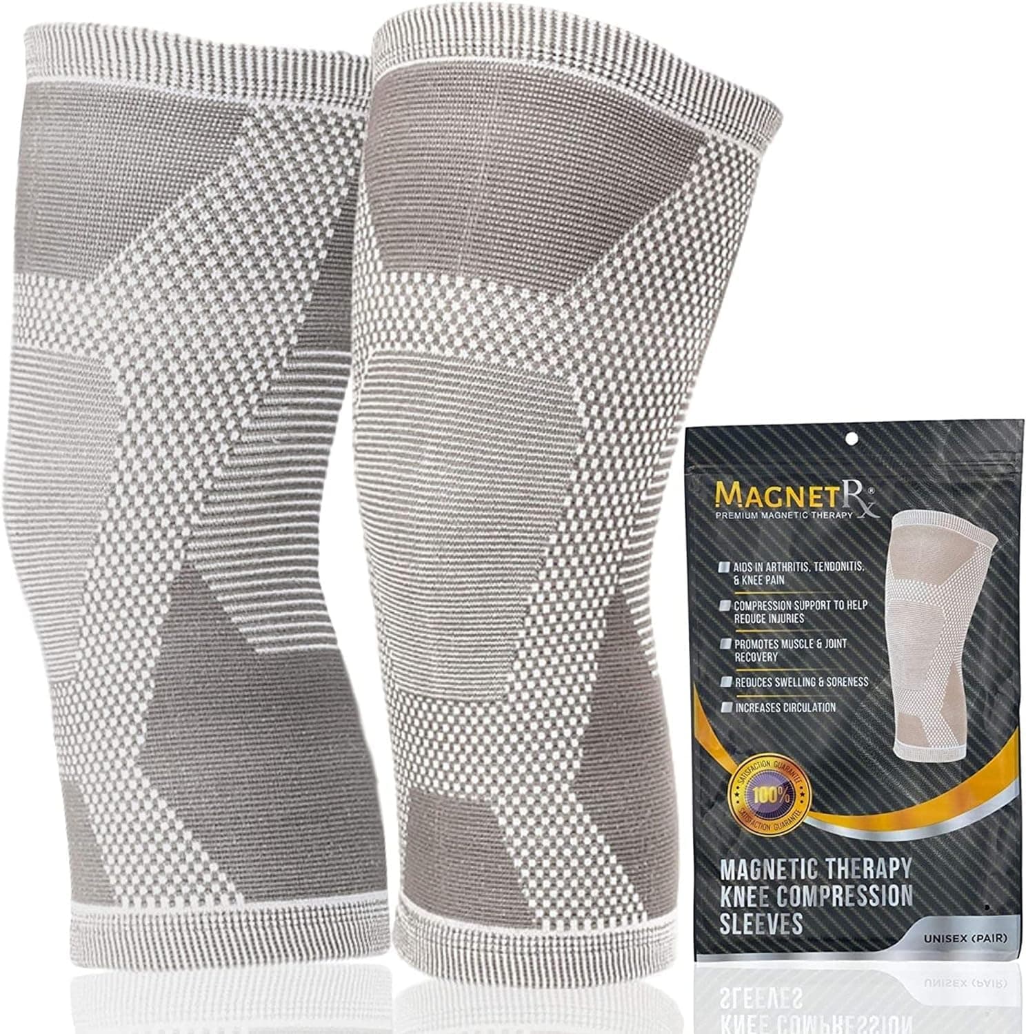 MagnetRX® Magnetic Knee Compression Sleeve - (2-Pack) Knee Support with Magnets for Knee & Recovery - Magnet Knee Brace Support (Large)
