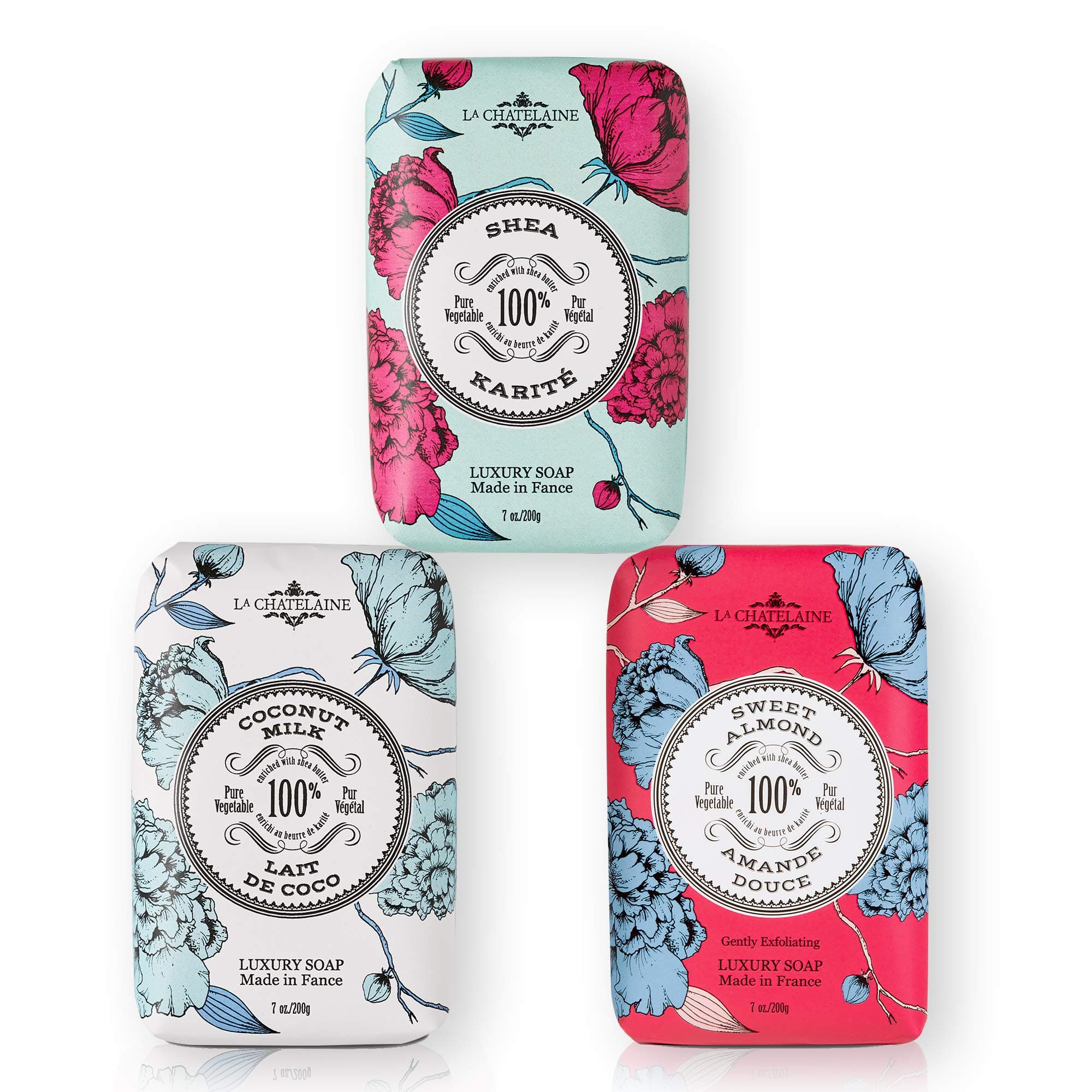 La ChatelaineLuxury Bar Soap | Natural Shea Formula I 7 oz (Coconut Milk, Shea, Sweet Almond, Set of 3)[Amazon-developed Certification] Compact by Design