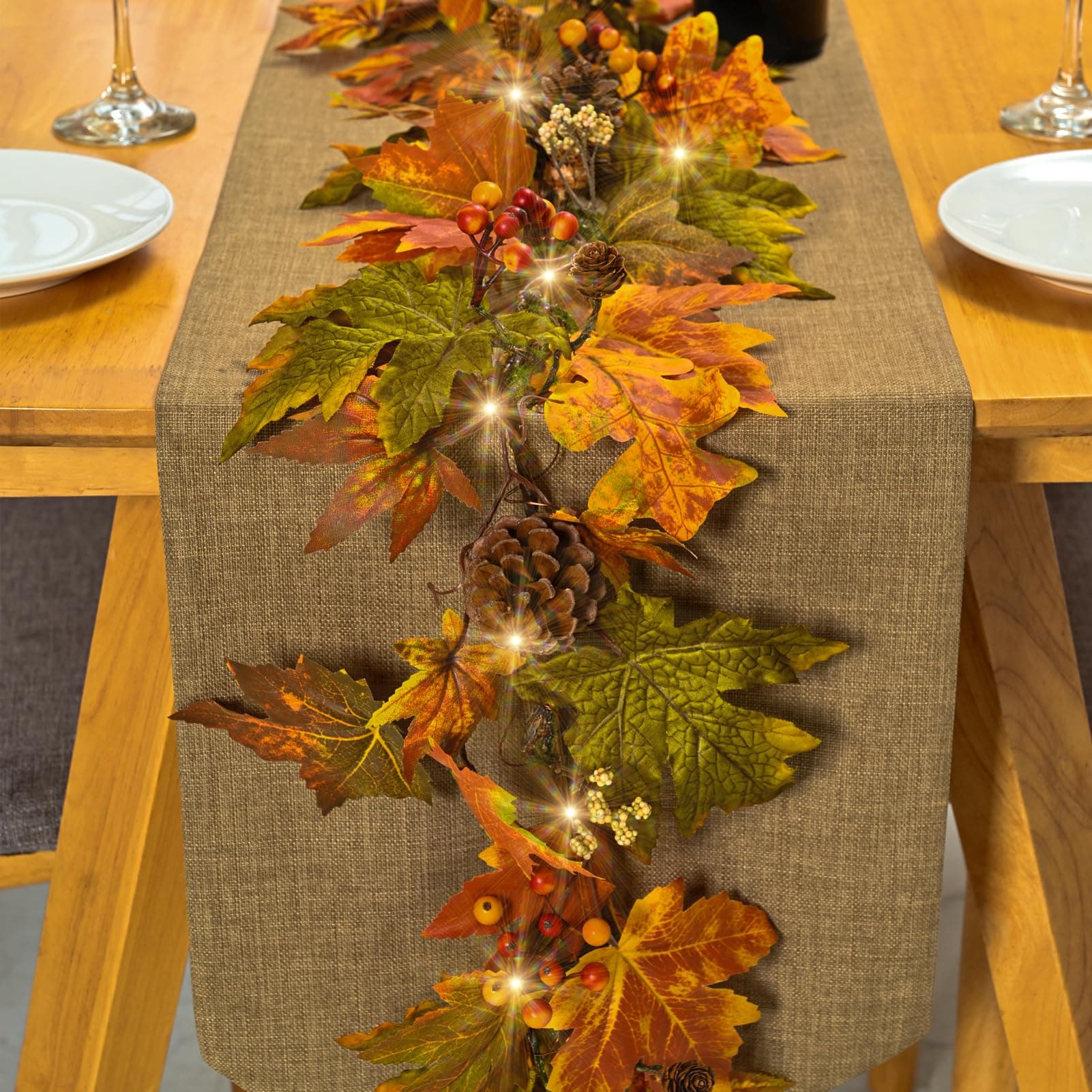 6 Ft Fall Maple Leaf Garland with 30 Warm Lights