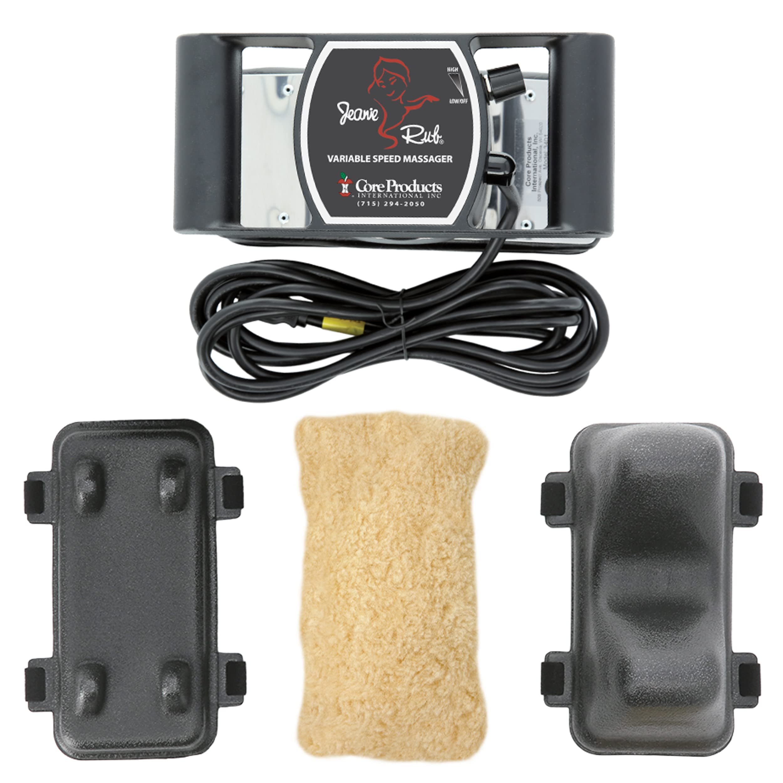 Jeanie Rub Massager Deluxe Package - Variable Speed Electric Massager for Deep Tissue Pain Relief, Full Body Massage, Back & Shoulder Massager w Fleece Pad Cover & Trigger Point