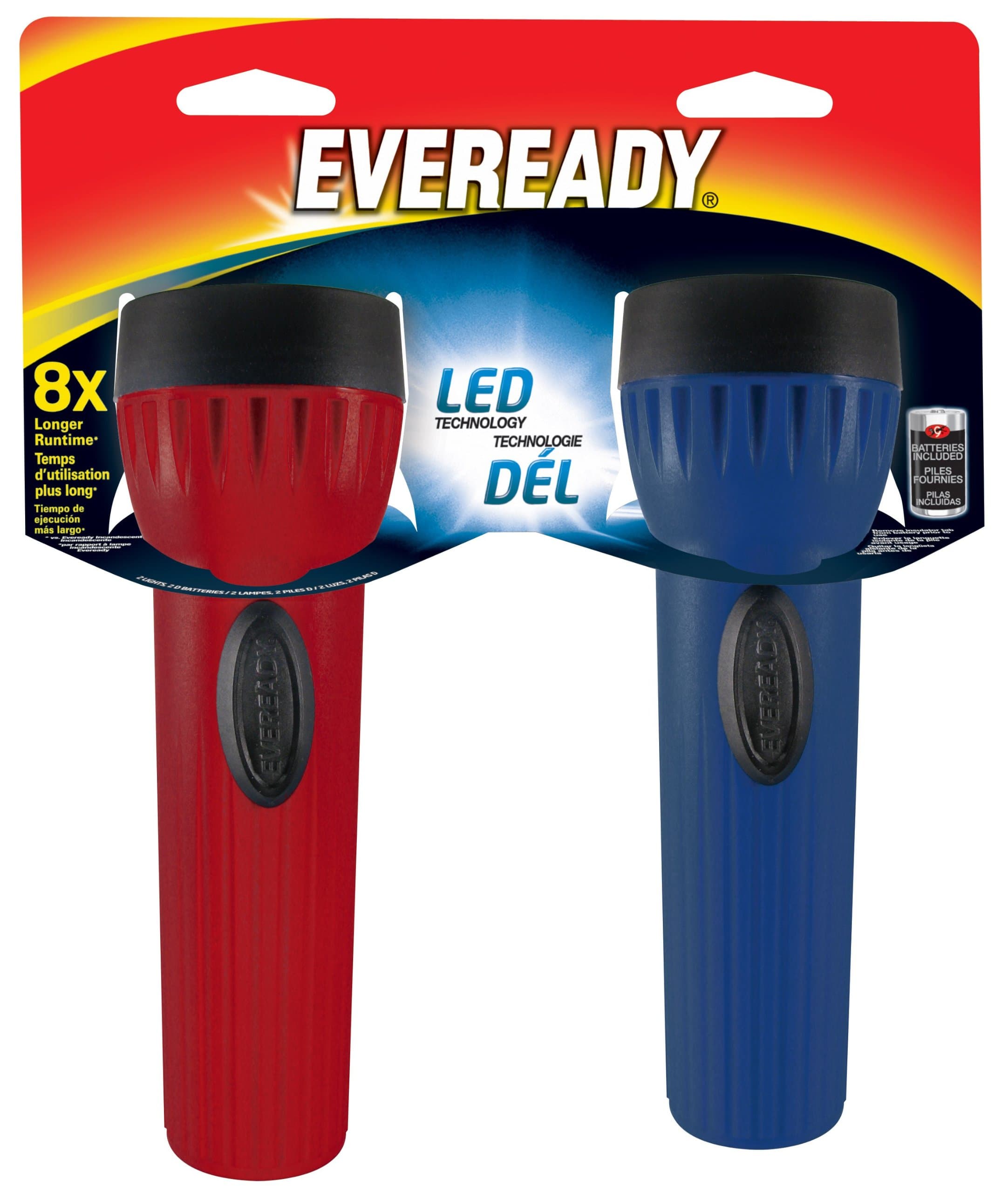 LED Economy 1D Size Flashlight with Battery (2 Pack)