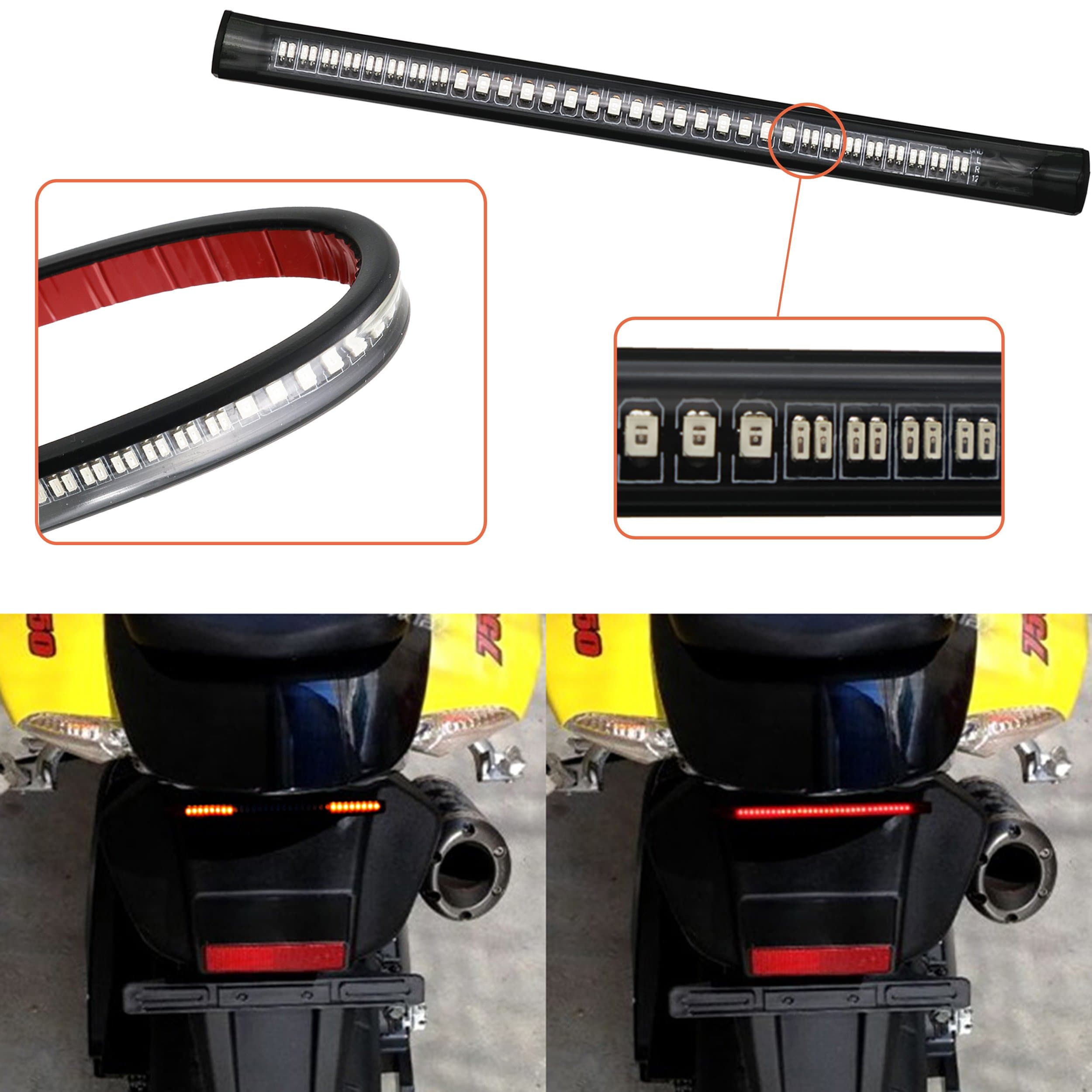 Universal 8" 48 Led Harley Davidson Light Strip Tail Brake Stop Turn Signal Flexible led light for motorcycle