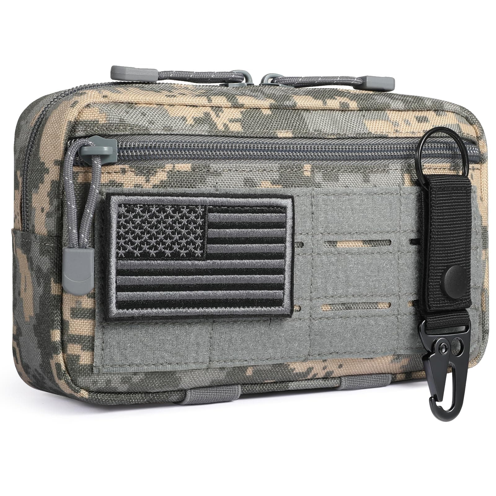 Tactical Molle Admin Pouch Utility Laser Cut EDC Tool Pouch Bag Horizontal Modular Pouches Include US Flag Patch and Keychain