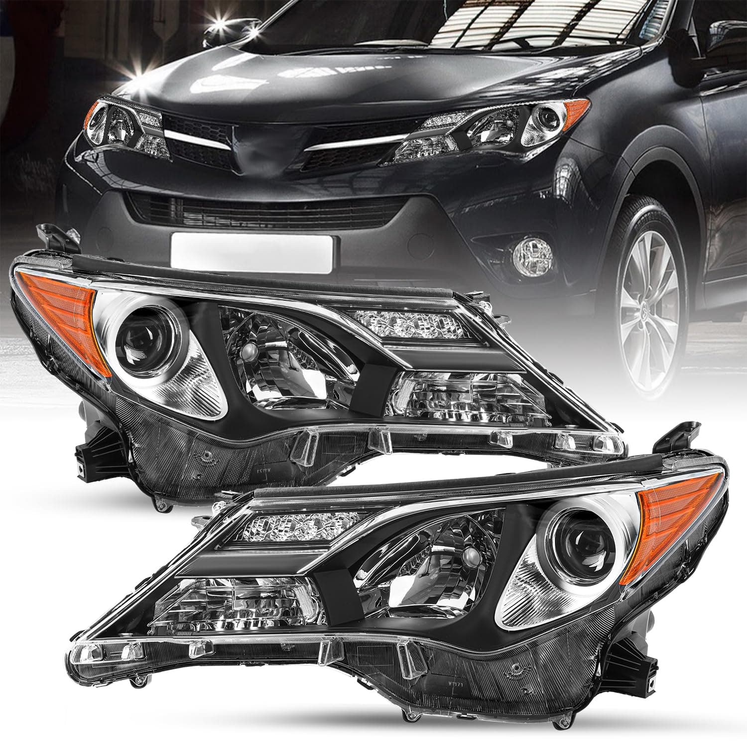 SOCKIR Headlight Assembly Fit for 2013 2014 2015 Rav4, 13 14 15 Rav 4 Halogen OE Style Headlamp Replacement Driver and Passenger Side