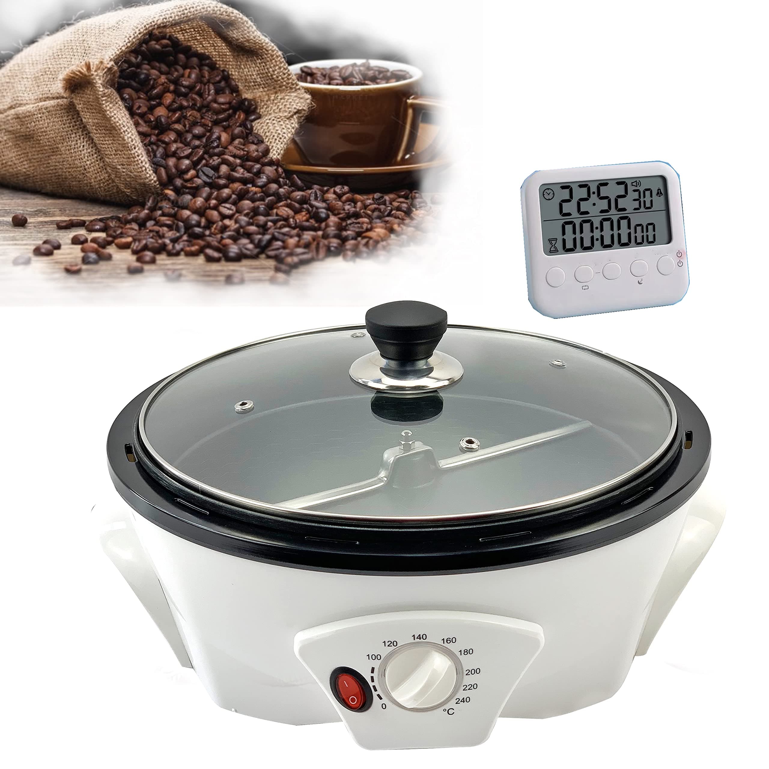 500g Coffee Bean Roaster Household Coffee Roasters Machine with Timer Electric Coffee Beans Roaster 0-240℃ Non-Stick for Cafe Shop Home Use. 110V