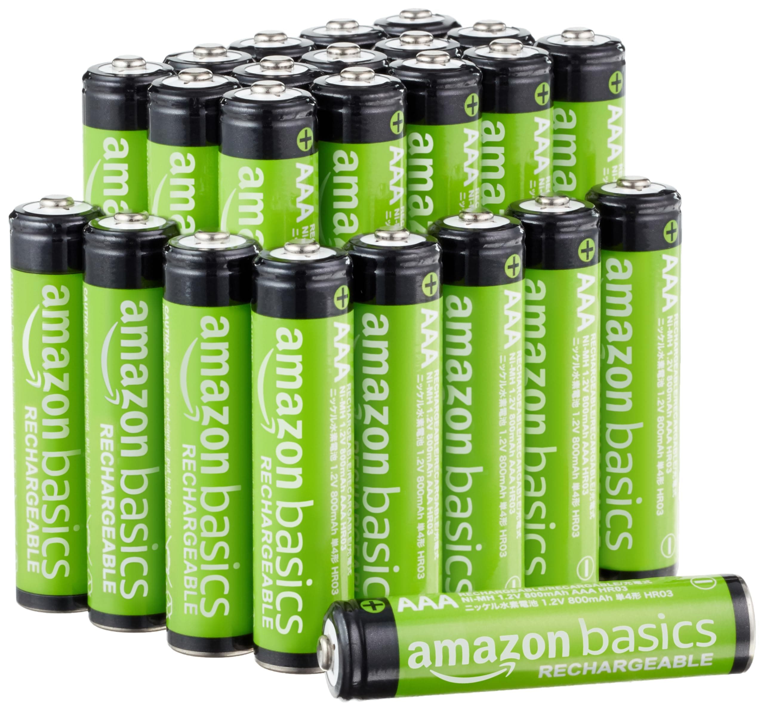 Amazon Basics 24-Pack Rechargeable AAA NiMH Performance Batteries, 800 mAh, 1.2V, Recharge up to 1000x Times, Pre-Charged