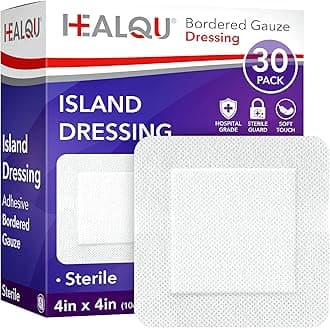 Healqu Gas Island Bandage with Flap – Pack of 30, 10 x 10 cm, Sterile, Individually Wrapped Caries Layers, Waterproof, Non-Woven Backing, Soft and Breathable Wound Bandage