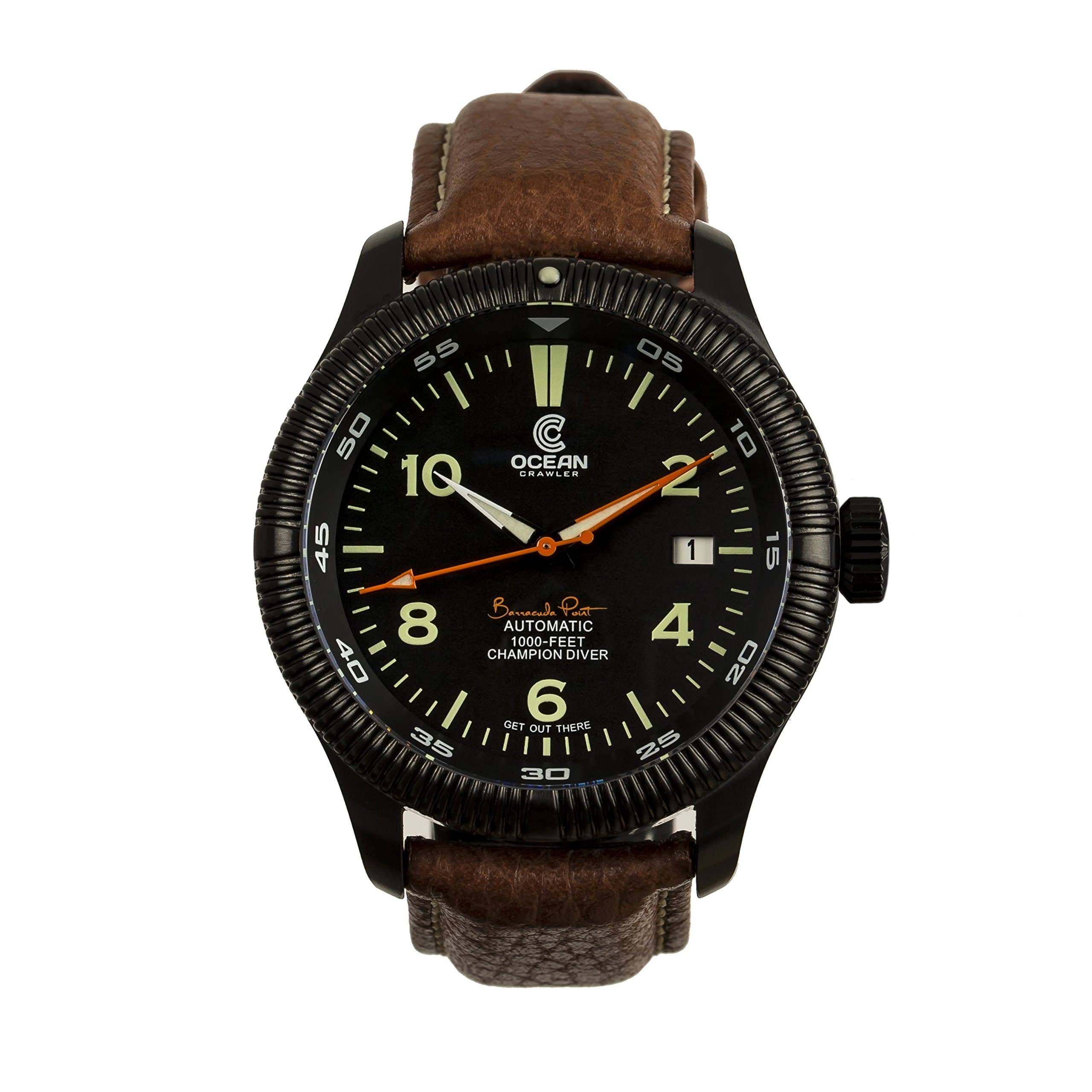 Champion Diver Automatic Watch, Limited Edition Black Dial, PVD Case, Premium Leather Band.