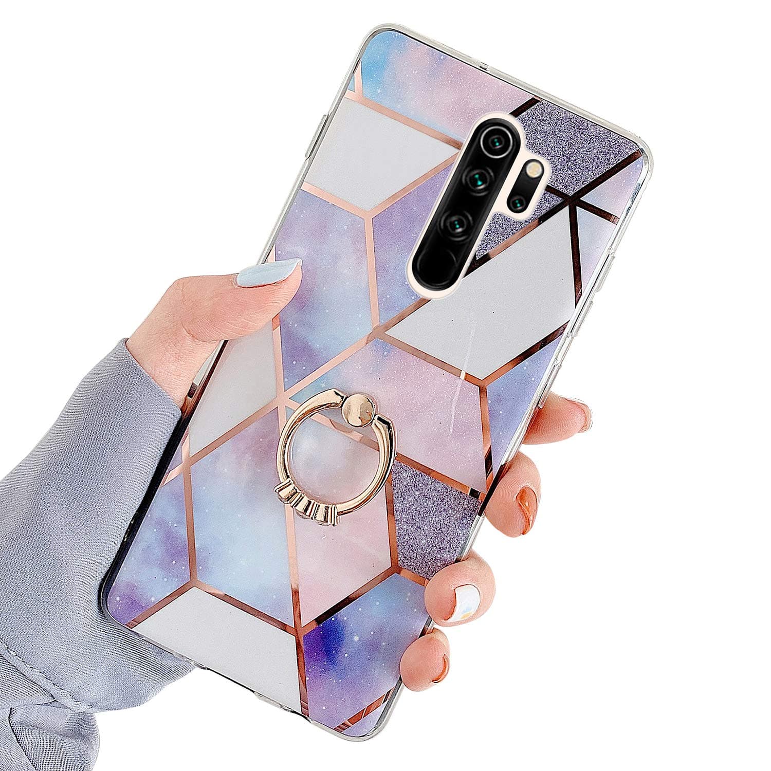 JAWSEU Compatible with 8 Pro Case with 360 Rotating Ring Stand, Bling Glitter Shiny Marble Pattern Design Ultra Thin Slim Soft TPU Silicone Gel Rubber Bumper Protective Cover,Colour