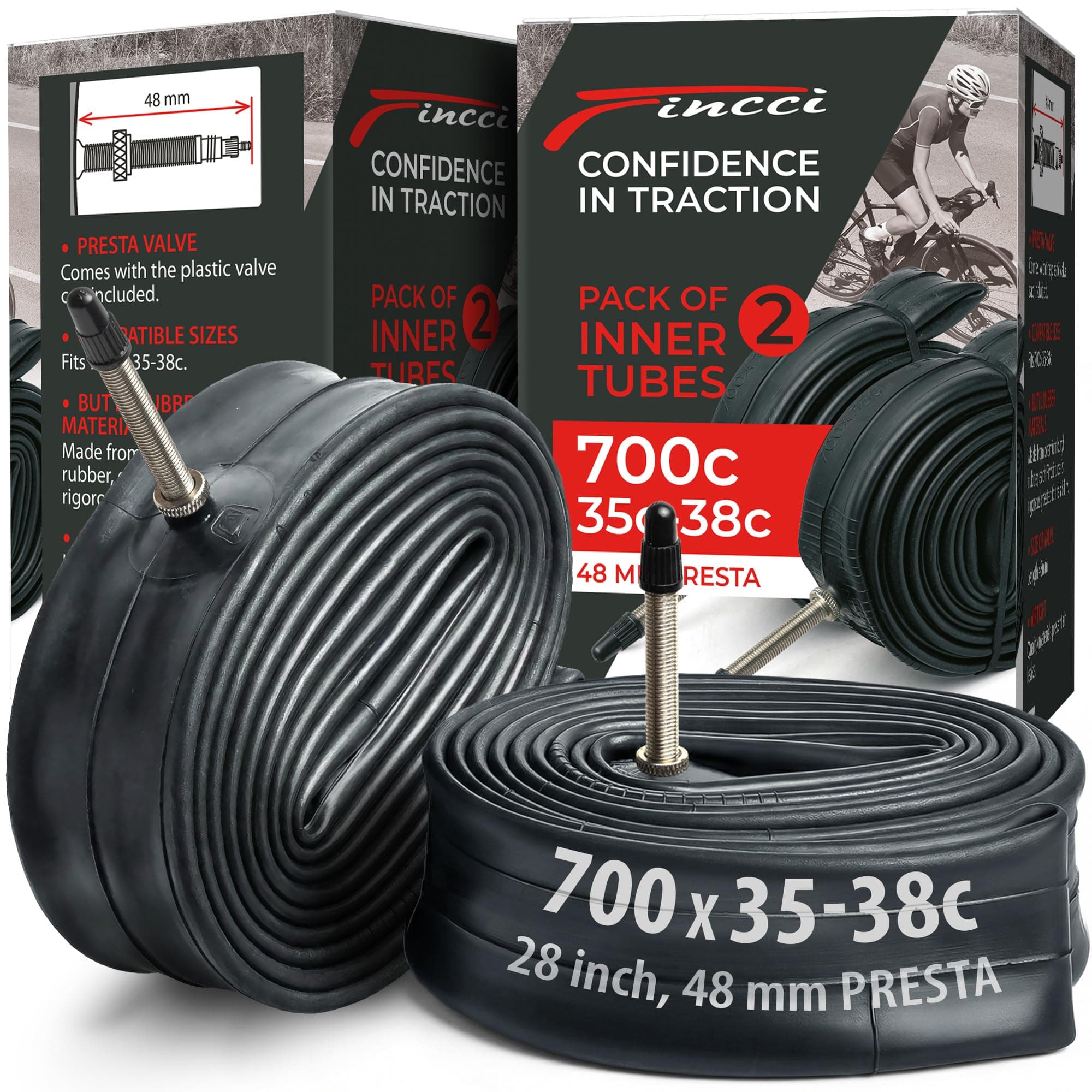 Pack Inner Tubes 700c x 35c x 38c with 48mm Schrader-Presta Valve - 700c Bike Tube for Gravel, Urban, Road,Touring, Hybrid, Bicycles, E Bikes - 28 inch Bike Tubes Butyl Rubber for Wheels 622