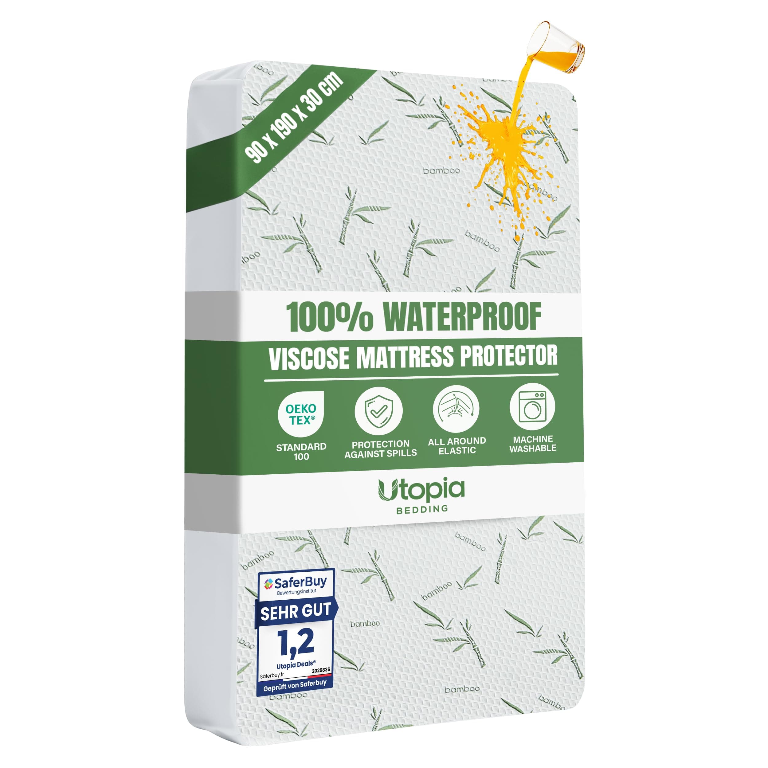 Utopia Bedding Waterproof Viscose Mattress Protector, Single Bed Size 90 x 190 x 30 cm, Premium Viscose Mattress Cover, OEKO-Tex Certified, Breathable and Machine Washable