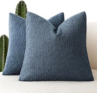 Foindtower Set of 2, Decorative Textured Boucle Throw Pillow Covers Accent Solid Pillow Cases Neutral Couch Cushion Case for Chair Sofa Bedroom Living Room Home Decor 16x16 Inch Dark Blue