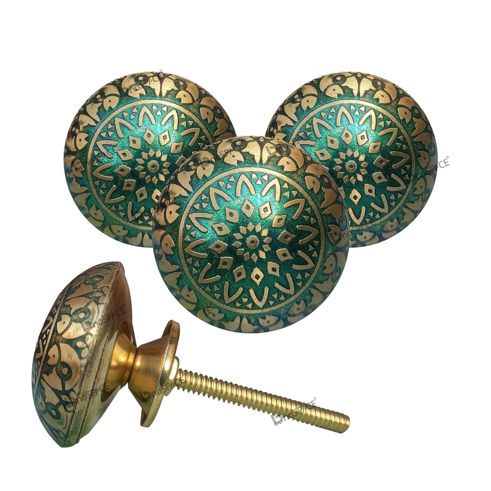 Green Brass Knobs for Cabinet Drawer, Wardrobes & Kitchen Cupboards Pack of 4
