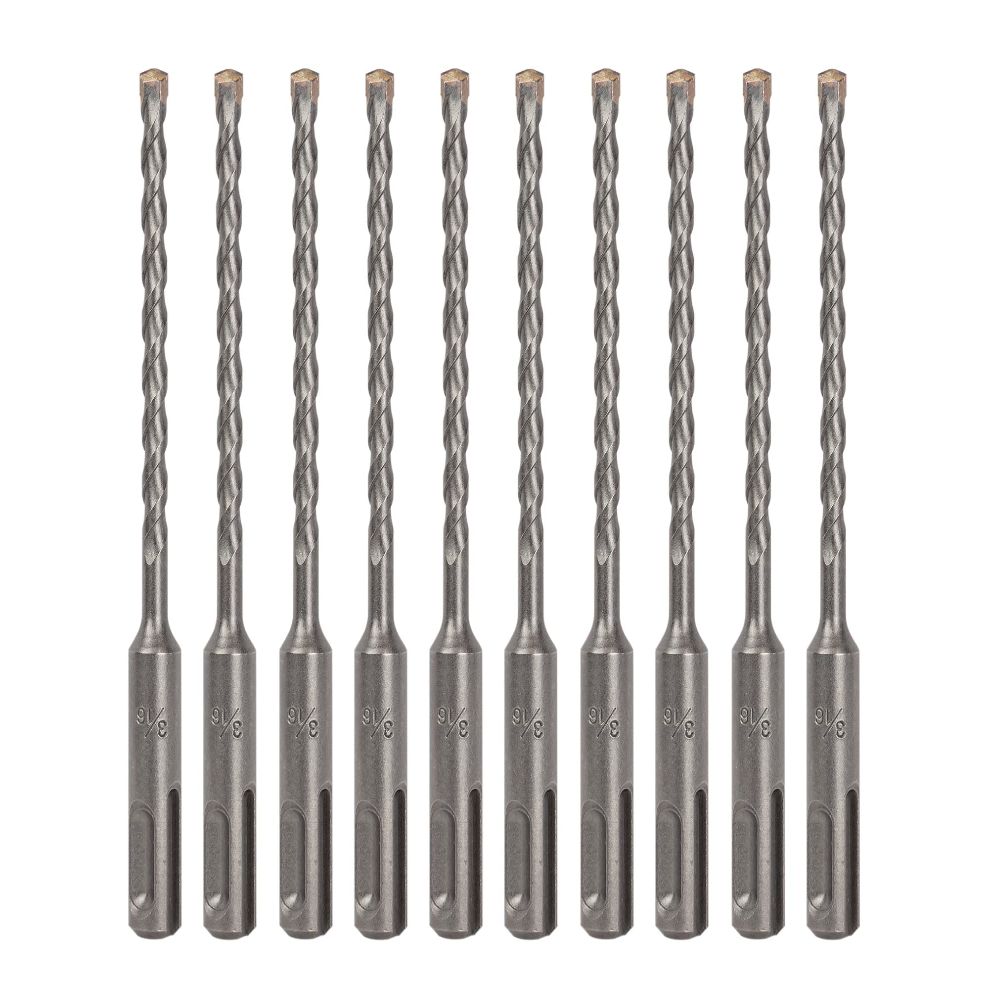 10-Pack SDS Plus 3/16" x 6" Rotary Hammer Drill Bits, Carbide Tipped for Brick, Stone and Concrete