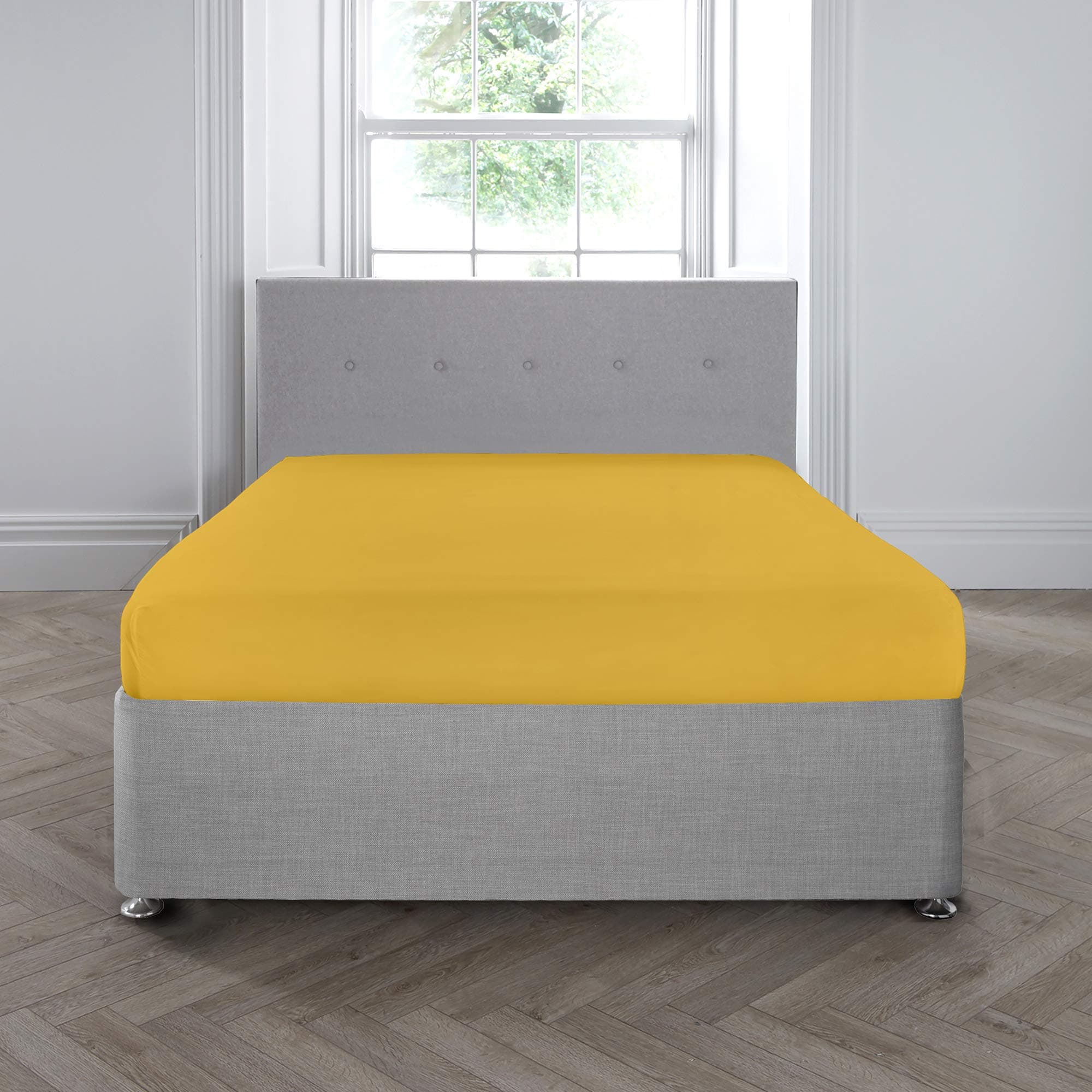Appletree Plain Dye-200TC 35cm Deep Fitted Sheet, 100% Cotton, Ochre Yellow, King