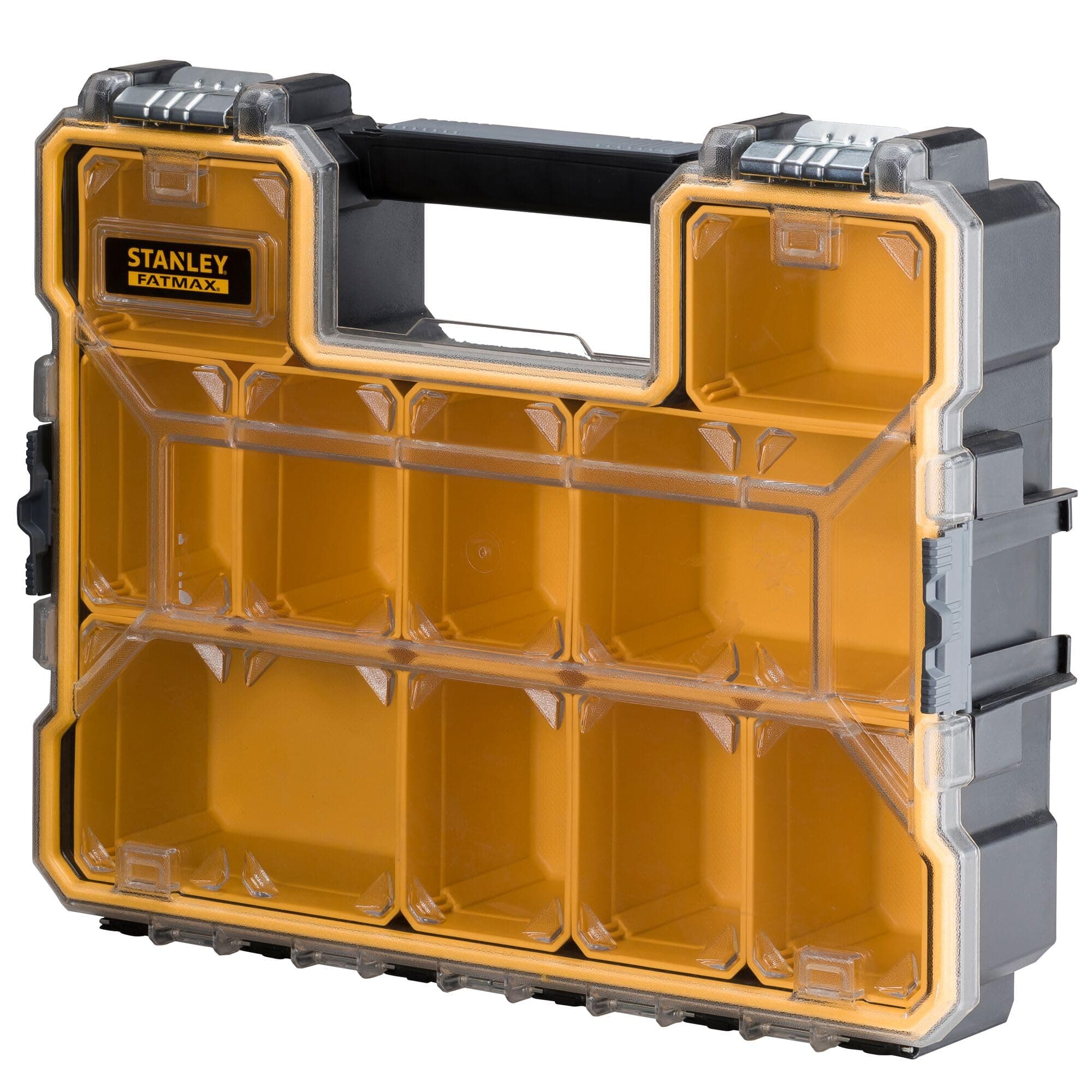 STANLEY FATMAX Waterproof 10-Compartment Deep Professional Tool Organiser, Removable & Stackable Deep Storage Cups with Transparent Lid, for Small Parts and Tools Storage, 1-97-521