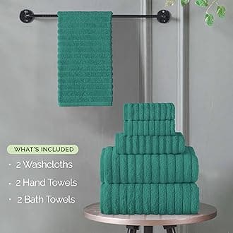 Elegant Comfort 100% Turkish Cotton Corduroy Ribbed Luxury Bath Towels 6-Piece Set, Premium Feel - Quick Dry, Highly Absorbent, Contains 2 Bath Towels, 2 Hand Towels, and 2 Washcloths, Turquoise
