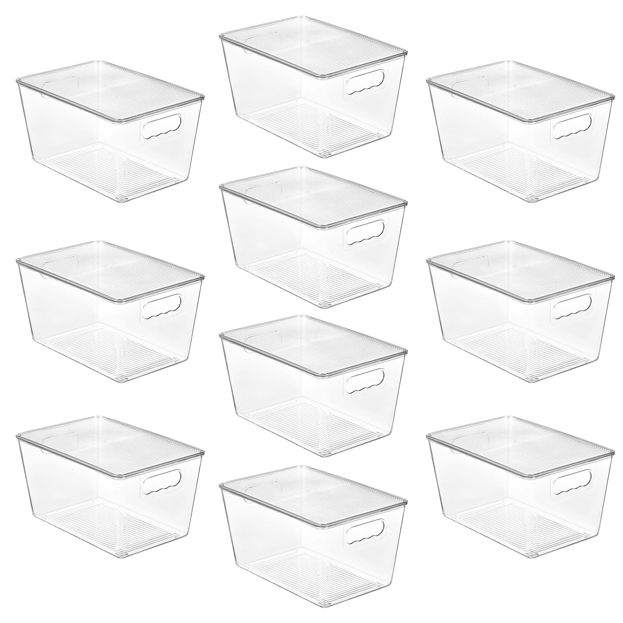 10 Pack Clear Stackable Storage Bins with Lids, Large Plastic Containers with Handle for Pantry Organizer and Storage,Perfect for Kitchen,Fridge,Cabinet, Closet,Bathroom Organization