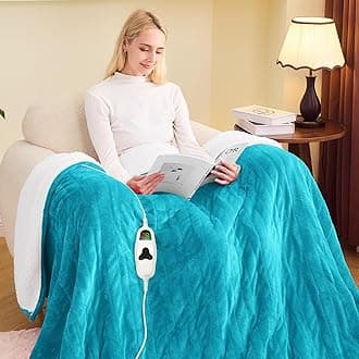 greenoak Heated Blanket Electric Full 72"X84", Heating Blanket with 10 Heat Levels 1/2/4/6/8 Hours Auto-Off, Soft Flannel Sherpa Warm Heater Christmas Blanket, Aqua Green