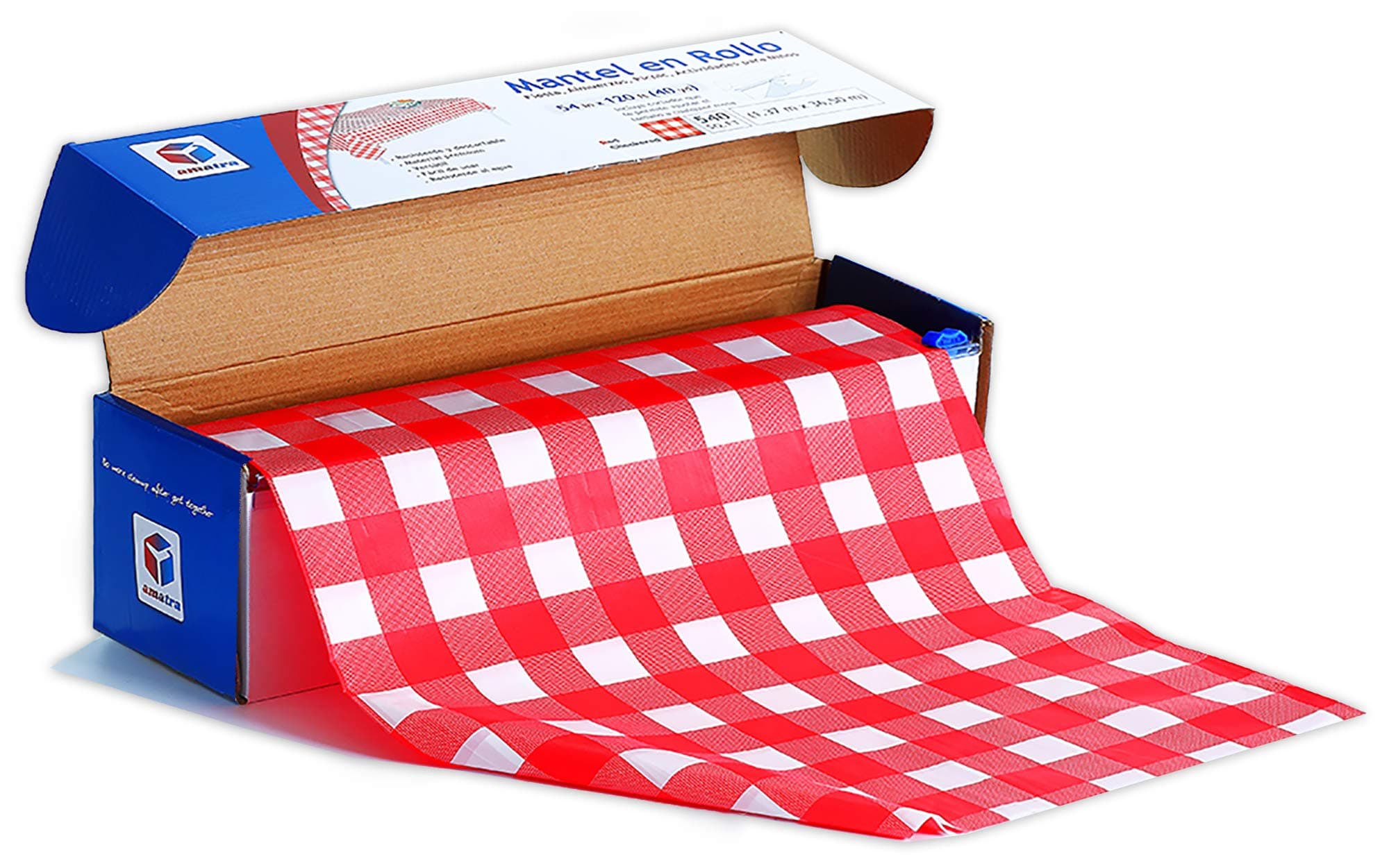 Amatra Disposable Red Checkered Plastic Tablecloth Roll | 54 in X 120 ft (40 yd) | Table Cover for Party, Picnic, Banquet & Kid’s Activities I for Any Shape & Size Tables