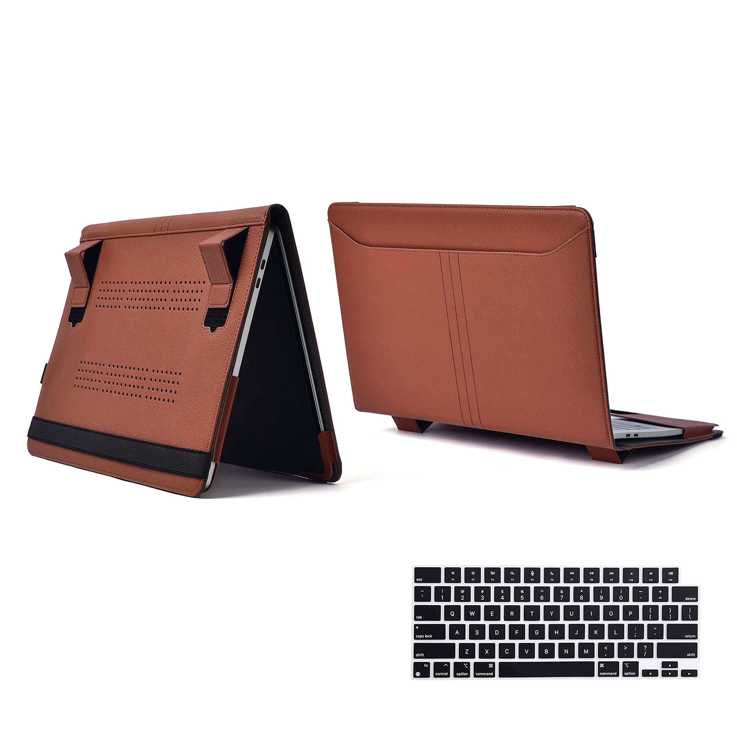TYTX PU Leather Case Compatible with MacBook Pro 14 inch 2024-2021 Release M3 A2918 A2992 M2 A2779 M1 A2442 Pro Max Chip with Heat-Vent and Stand Function, Laptop Sleeve with Keyboard Cover, Brown