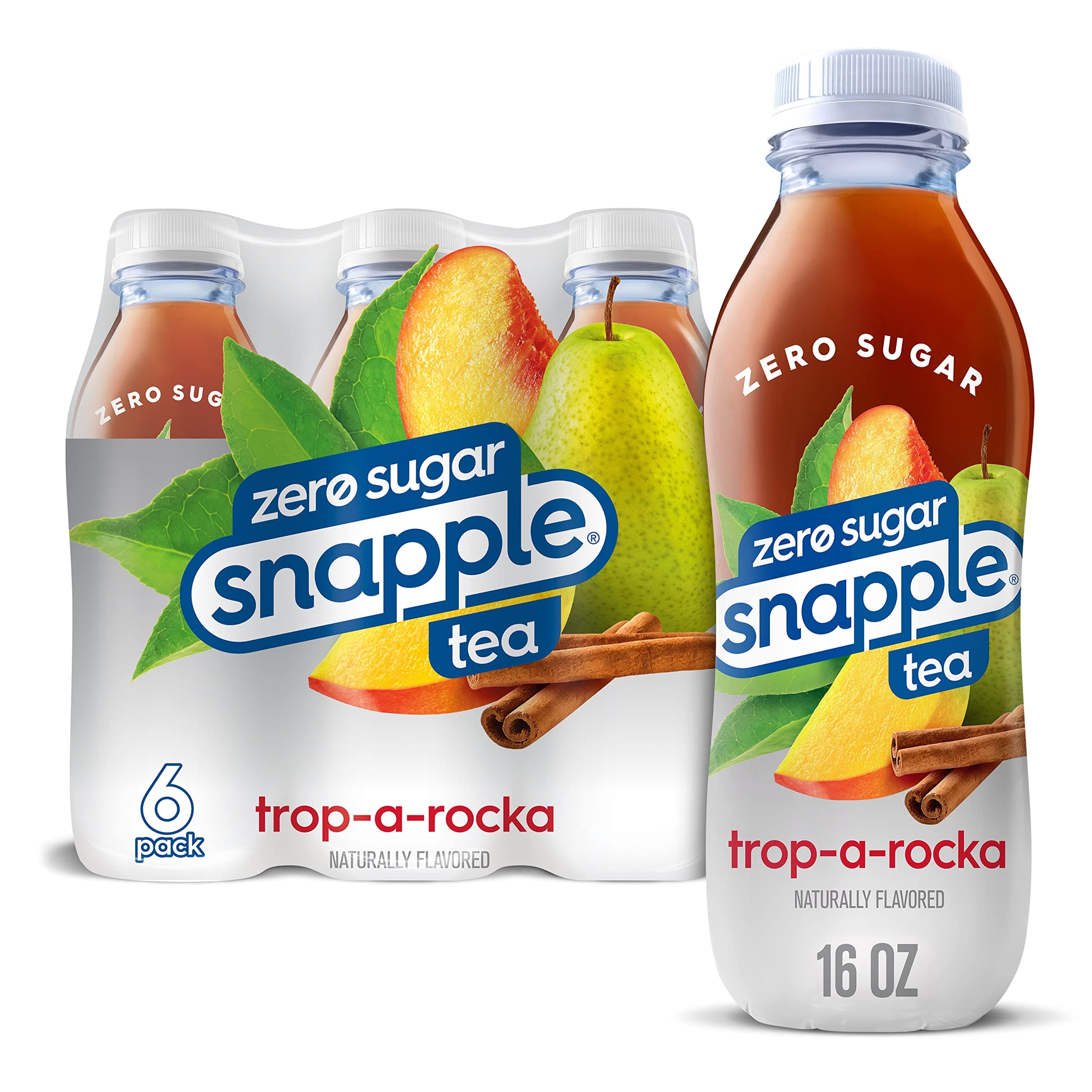 Snapple Zero Sugar Trop-a-Rocka Tea, 16 fl oz recycled plastic bottle, 6 pack