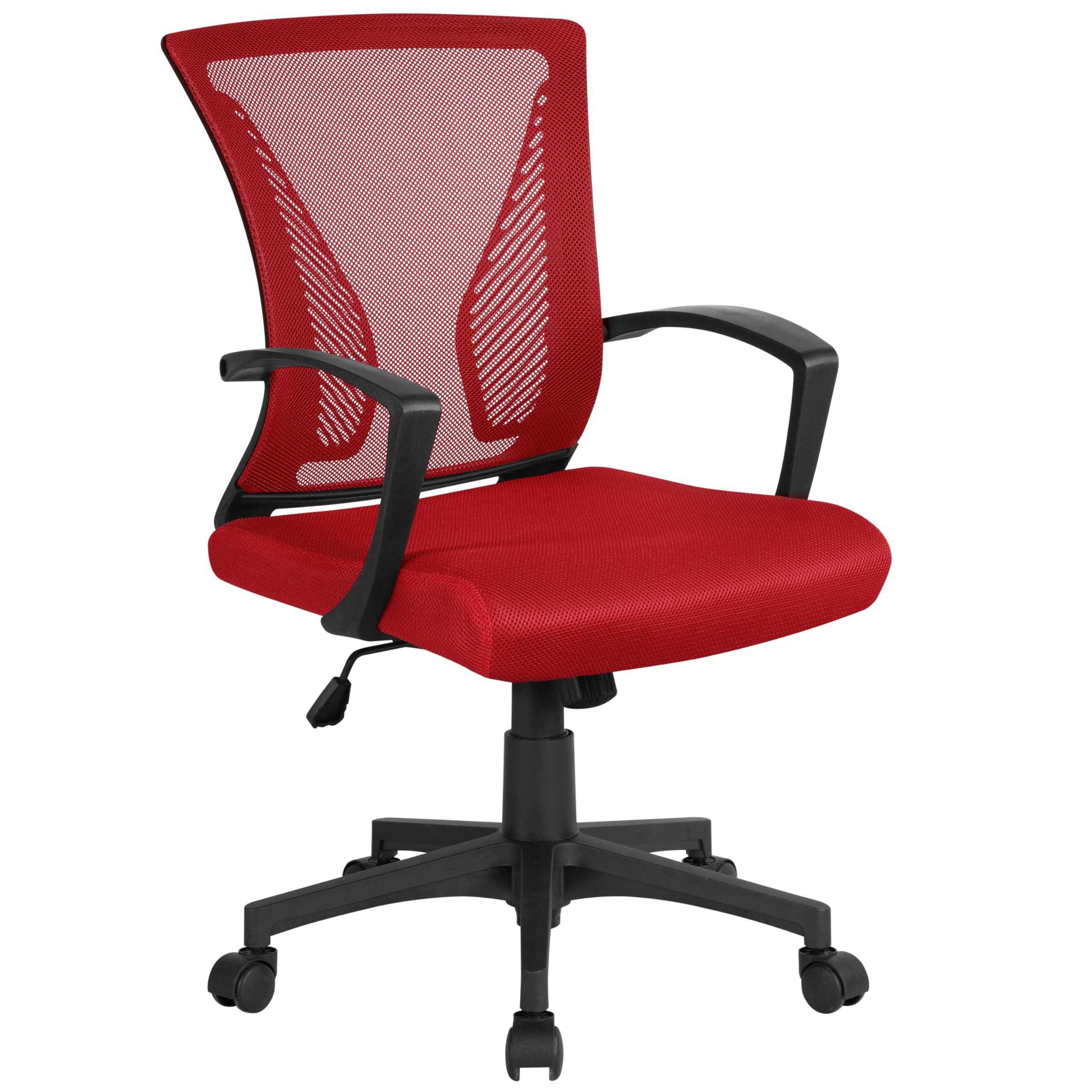 Yaheetech Ergonomic Office Task Chair Adjustable Mesh Computer Swivel Chair with Back Support and Height Adjustable for Home Study Red