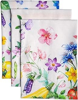 Maison d' Hermine Kitchen Towels Set of 3 100% Cotton 27.50" x 20" Reusable Cloth Tea Dish Towels Absorbent with Hanging Loop for Kitchen Easter Decorations Spring/Summer (Giverny)