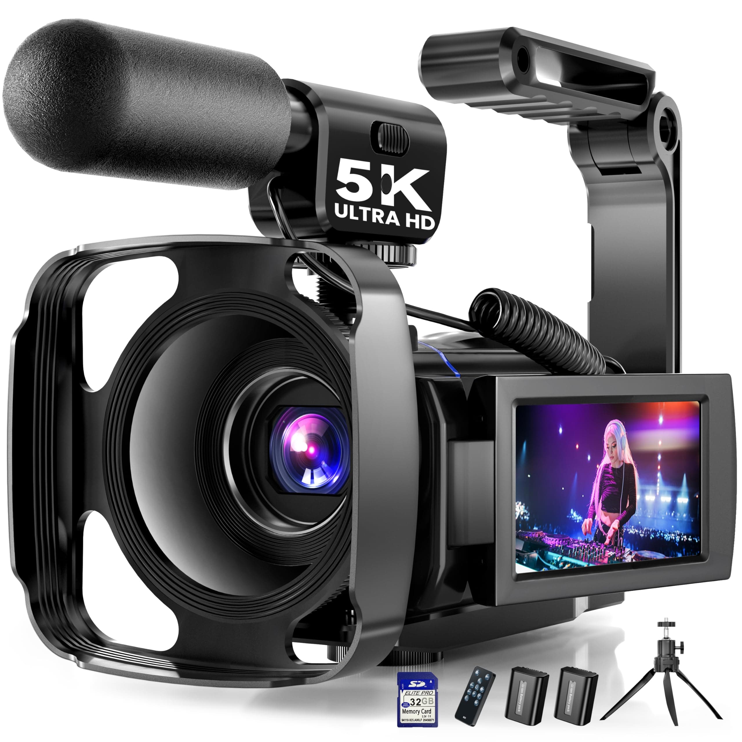 5K Video Camera Camcorder, UHD 64MP Vlogging Camera for YouTube with 3" 270° Rotatable Touch Screen, Digital Camera with IR Night Vision, 16X Zoom/WiFi/Webcam/HD/32GB Card/2 Batteries/Microphone