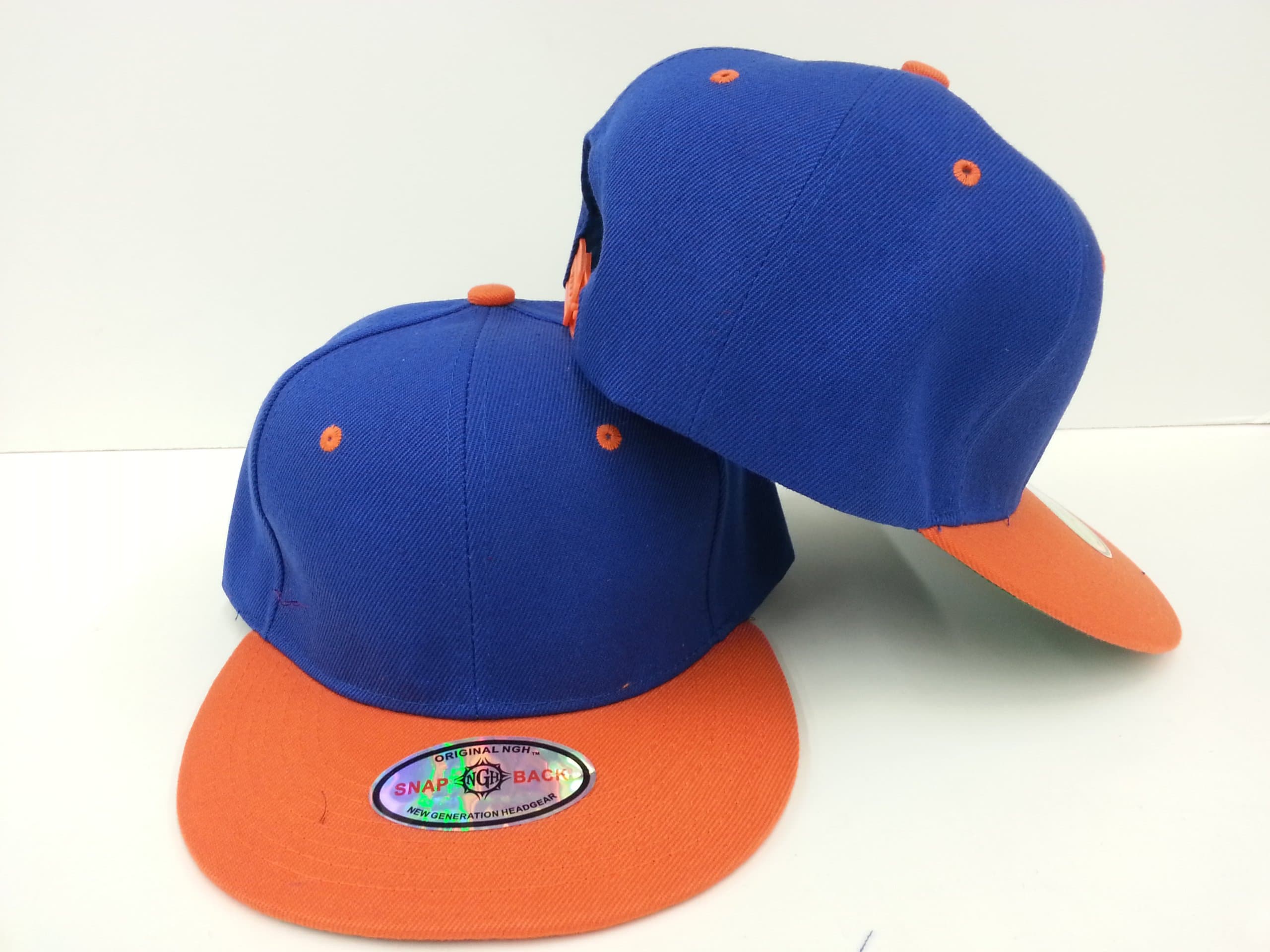 New Premium Plain Snapback Baseball Caps Two Tone Royal Blue/Orange Bill