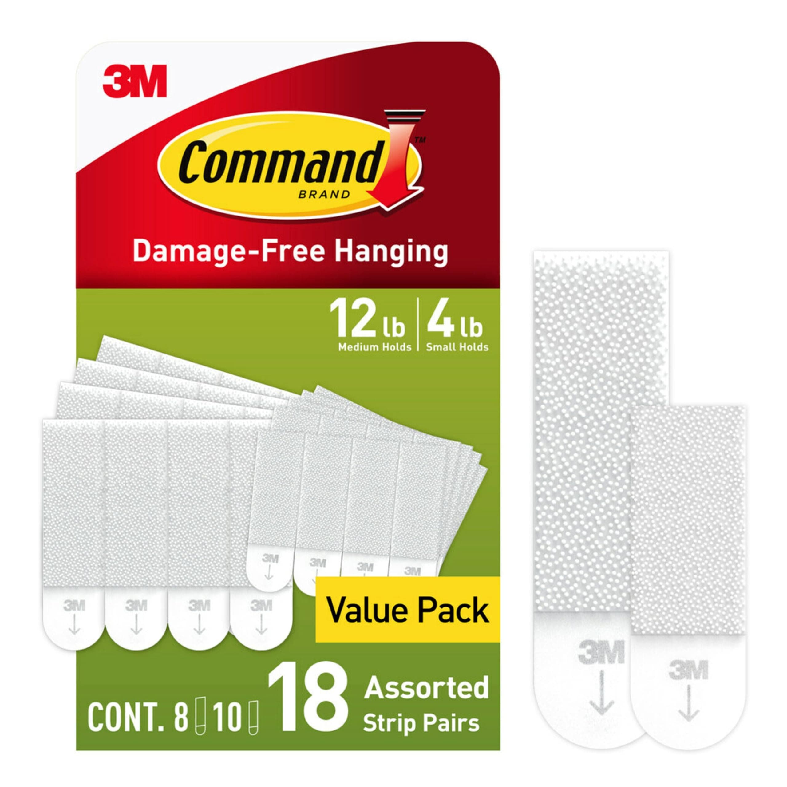 Command Picture Hanging Strips, 18 Pairs: 10-Small, 8-Medium Pairs, Easy to Open Packaging