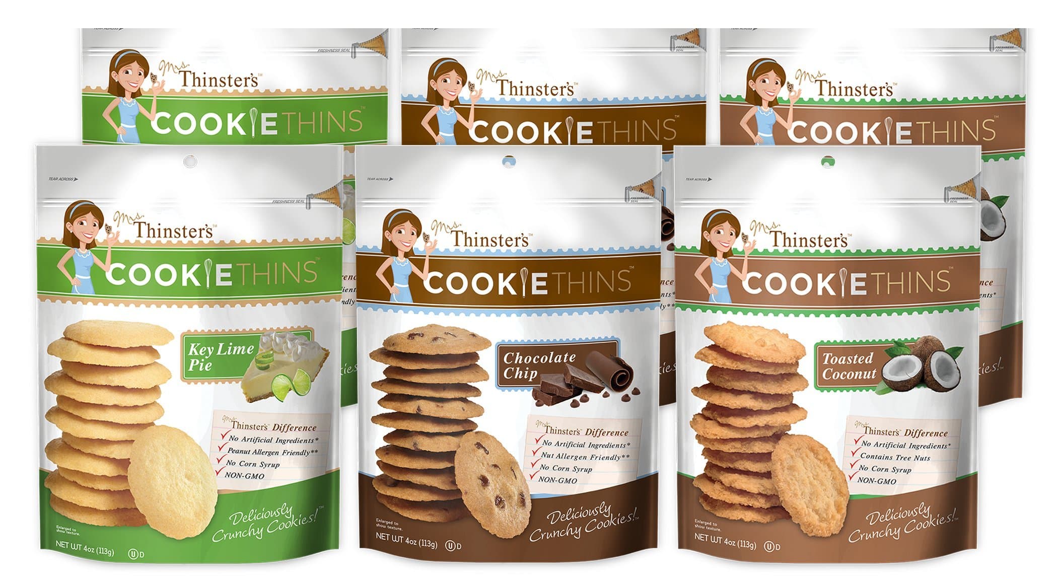 Mrs. Thinster's, Cake Batter, Toasted Coconut, Key Lime Pie, 6x4oz