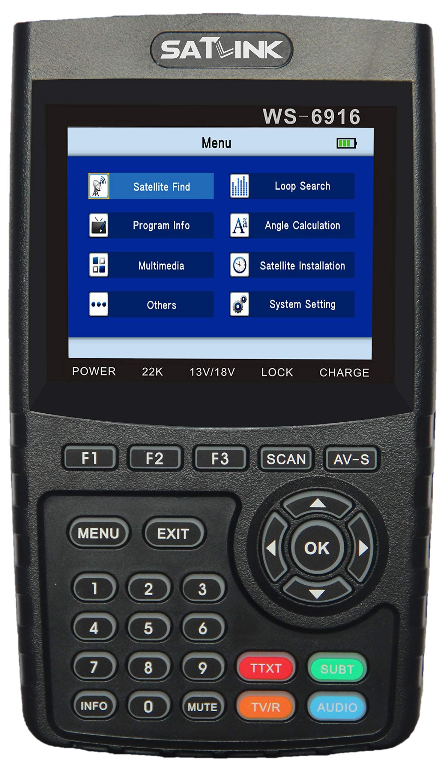 Digital 3.5" LCD Satellite Finder Satellite Meter Detector WS-6916 DVB-S/S2 Compliant Terrestrial Signal Meter Receiver 950～2150MHz -65～-25dBm DISEQC 1.0/1.1/1.2,0/22khz Video Audio Encoding