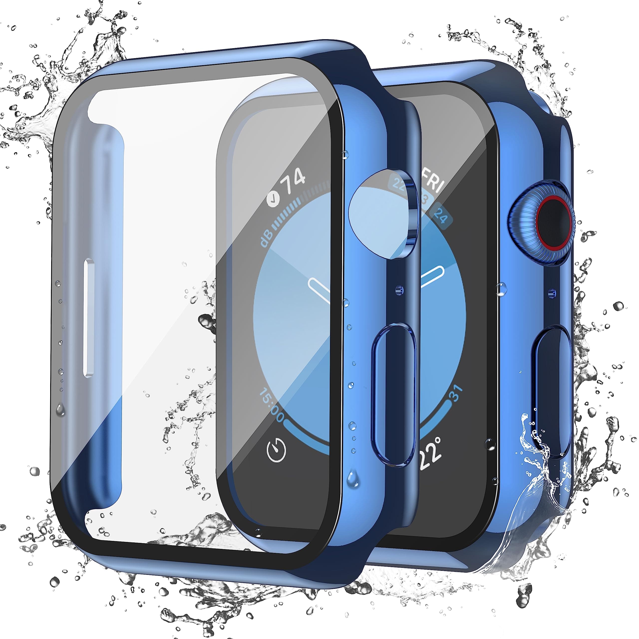 Misxi [2パック] ボタン付き防水ケース Apple Watch SE 3 (2025) SE 2 SE Series 6 Series 5 Series 4 44mm用 ポリカーボネートカバー 強化ガラススクリーンプロテクター付き iWatch 用 ブルー 1個 + 透明1枚