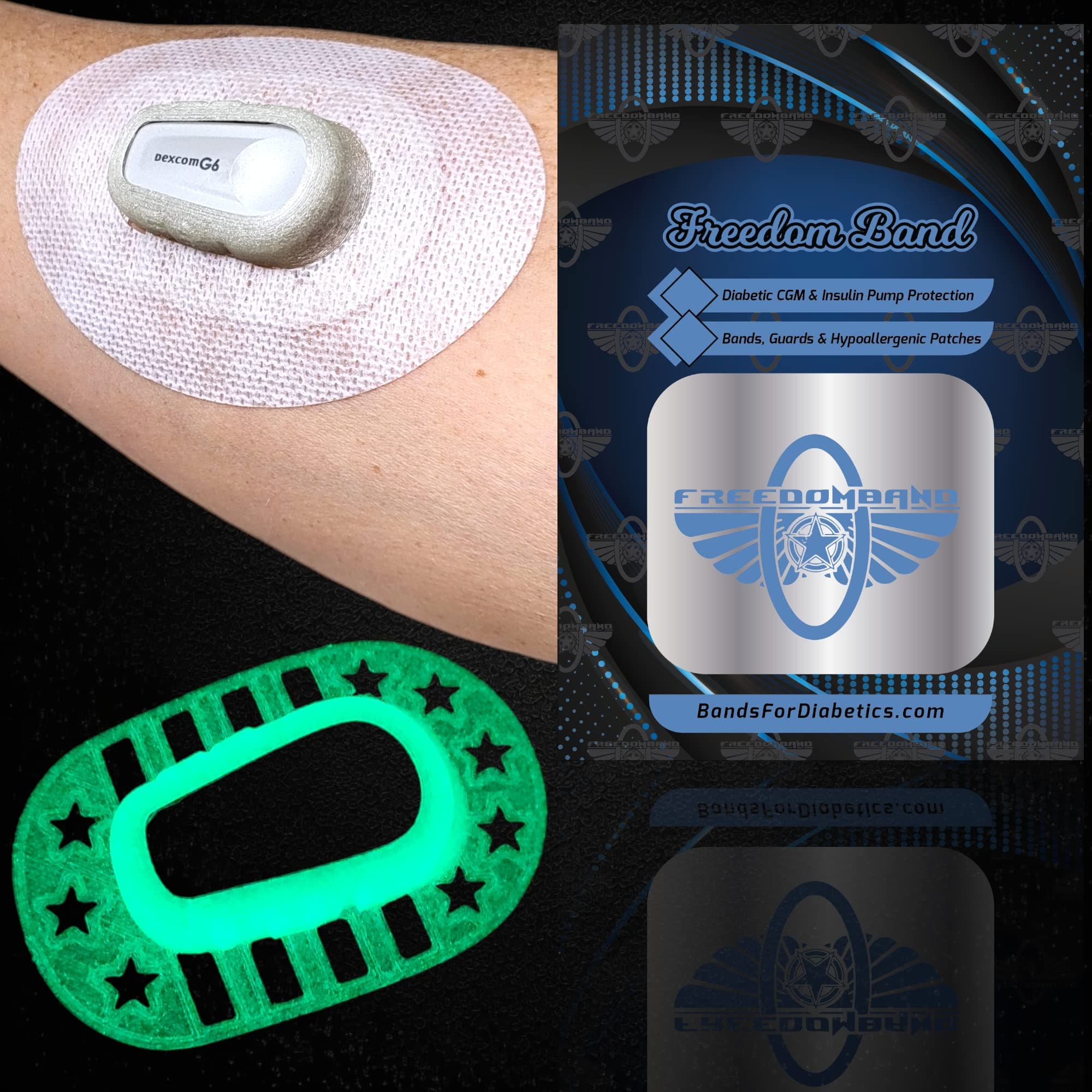 Infiniflex Flexible Guard for Dexcom G6 Cgm Sensor Shield & 2 Adhesive Overlay Cover Patches Bumper Protection (Green Glow-in-The-Dark)