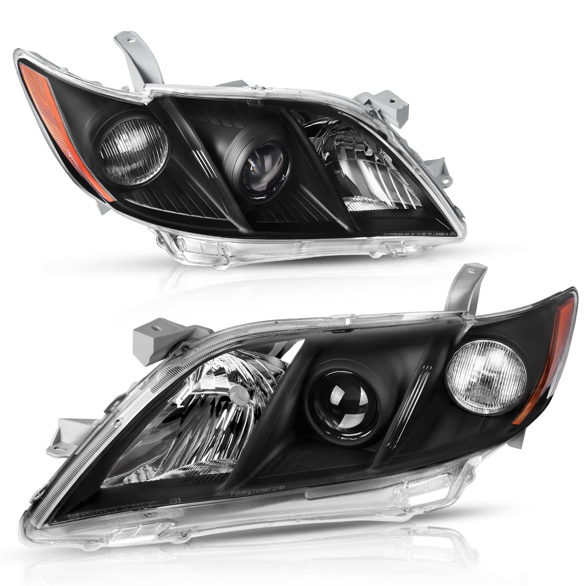Headlight Assembly Compatible with 2007 2008 2009 Camry Headlamp with Amber Refector Clear Lens Black Housing