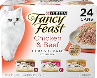 Purina Fancy Feast Chicken and Beef Classic Pate Collection Grain Free Wet Cat Food Variety Pack - (Pack of 24) 3 Oz. Pull-Top Cans